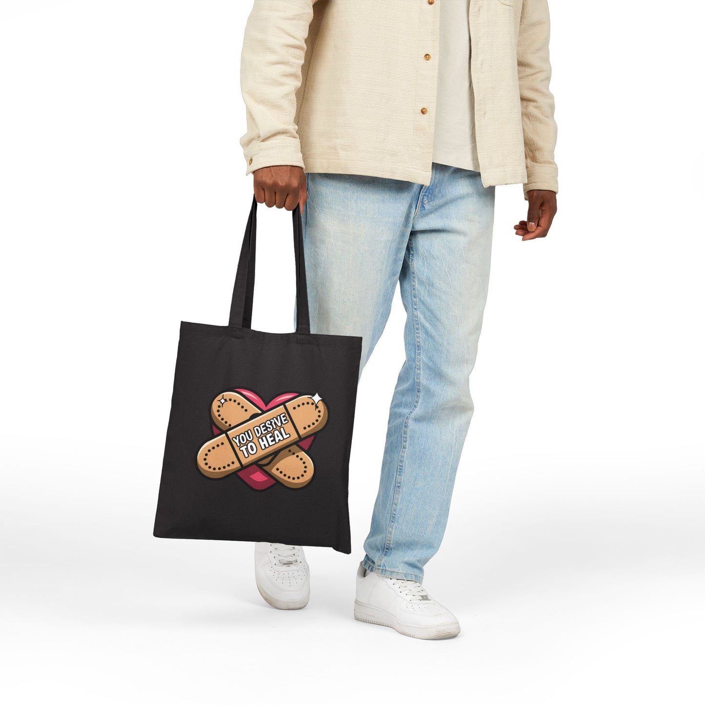 Healing Heart Cotton Canvas Tote Bag | You Deserve to Heal | Eco-Friendly Fashion, Gift for Her, Shopping Bag, Self-Care Collection