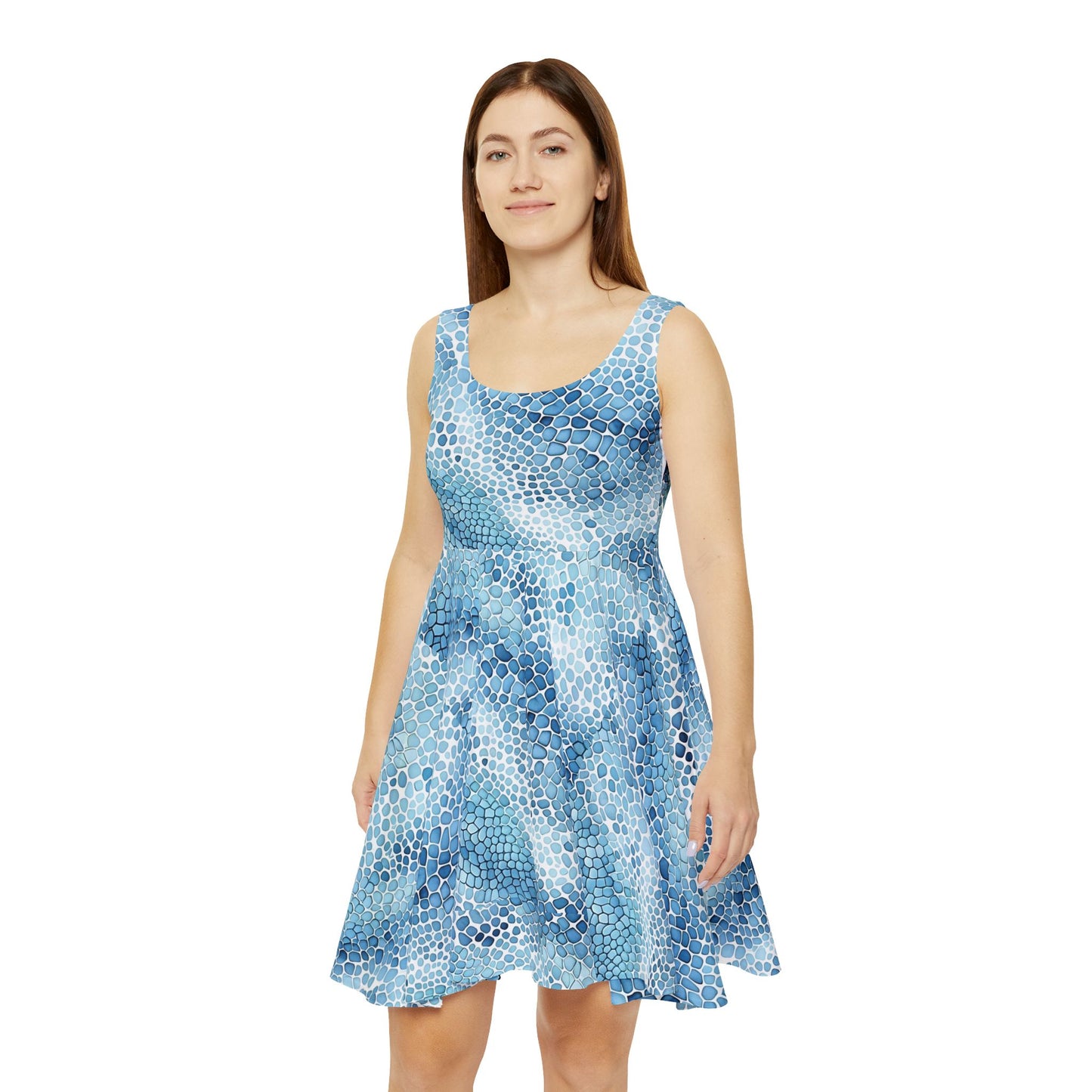 Women's Blue Mosaic Skater Dress - Perfect for Summer Outings and Beach Vacations