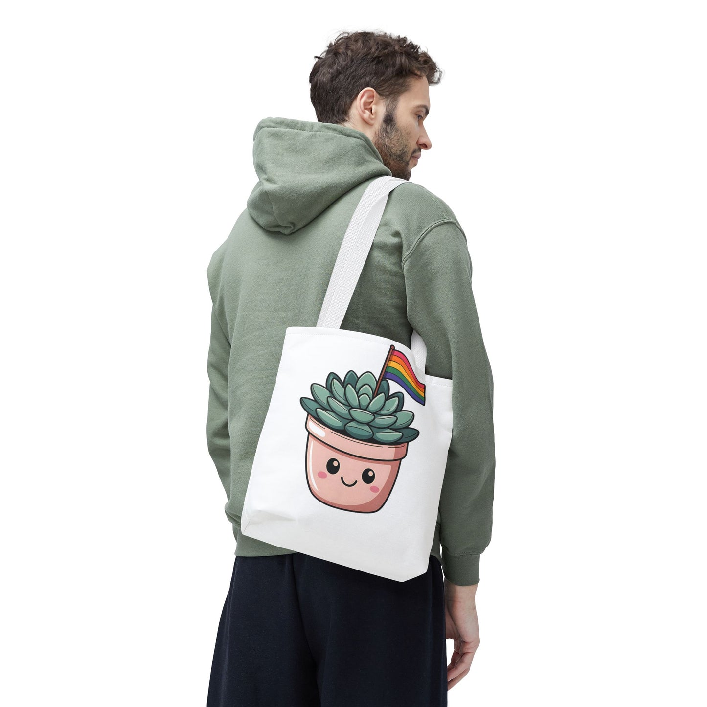 Cute Succulent Tote Bag with Rainbow Flag - Perfect for Pride Events