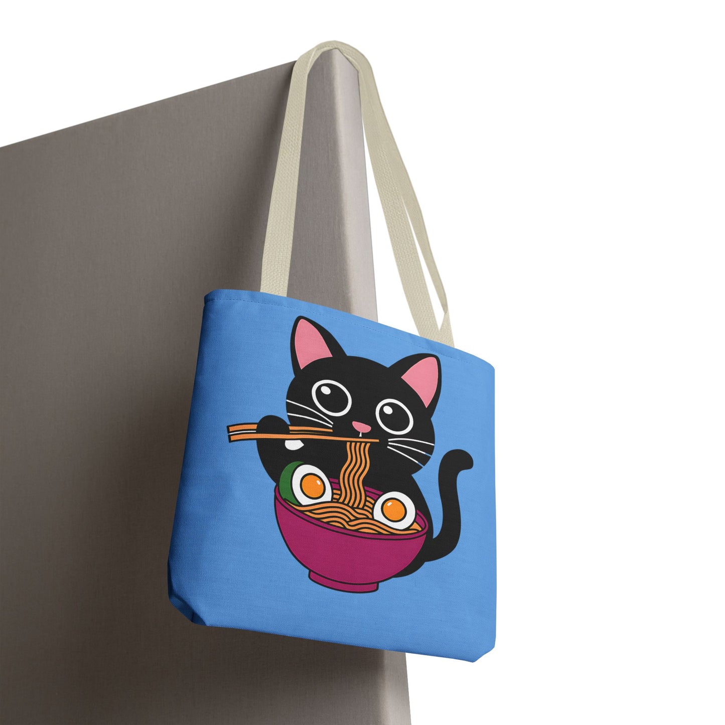 Cute Cat Noodle Tote Bag | Animal Lover Gift, Beach Bag, Shopping Tote, Foodie Accessory, Pet Lover's Bag