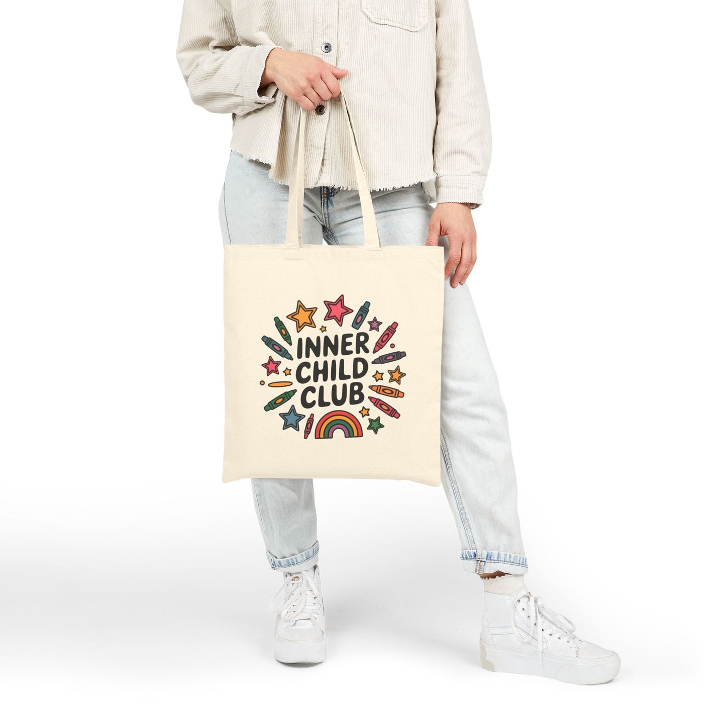 Inner Child Club Cotton Canvas Tote Bag, Eco-Friendly Shopping Bag, Festival Tote, Kids' Art Supplies, Fun & Whimsical