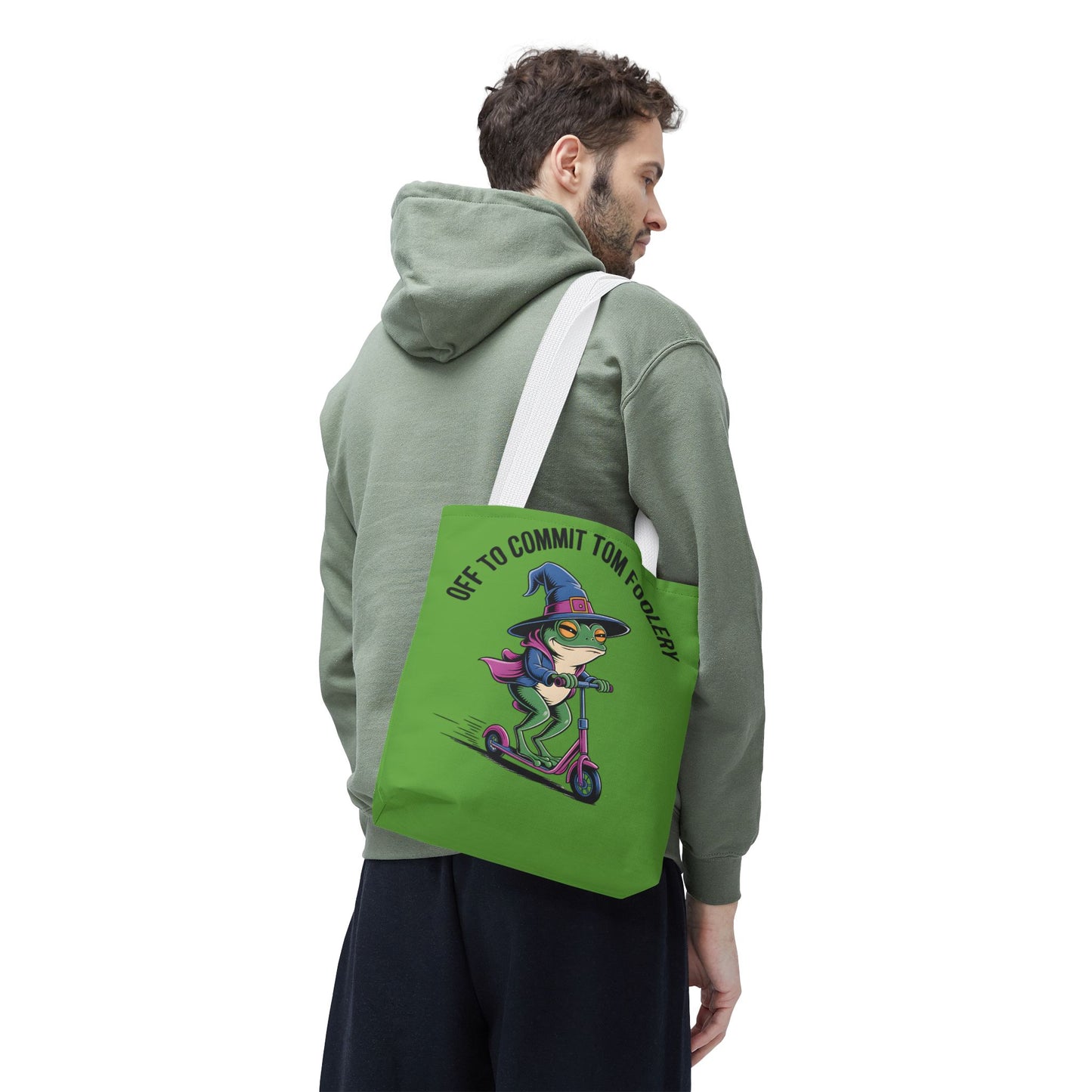 Whimsical Frog Tote Bag, Off to Commit Tom Foolery, Funny Gift, Eco-Friendly Shopping, Ideal for Parties, Casual Everyday Use