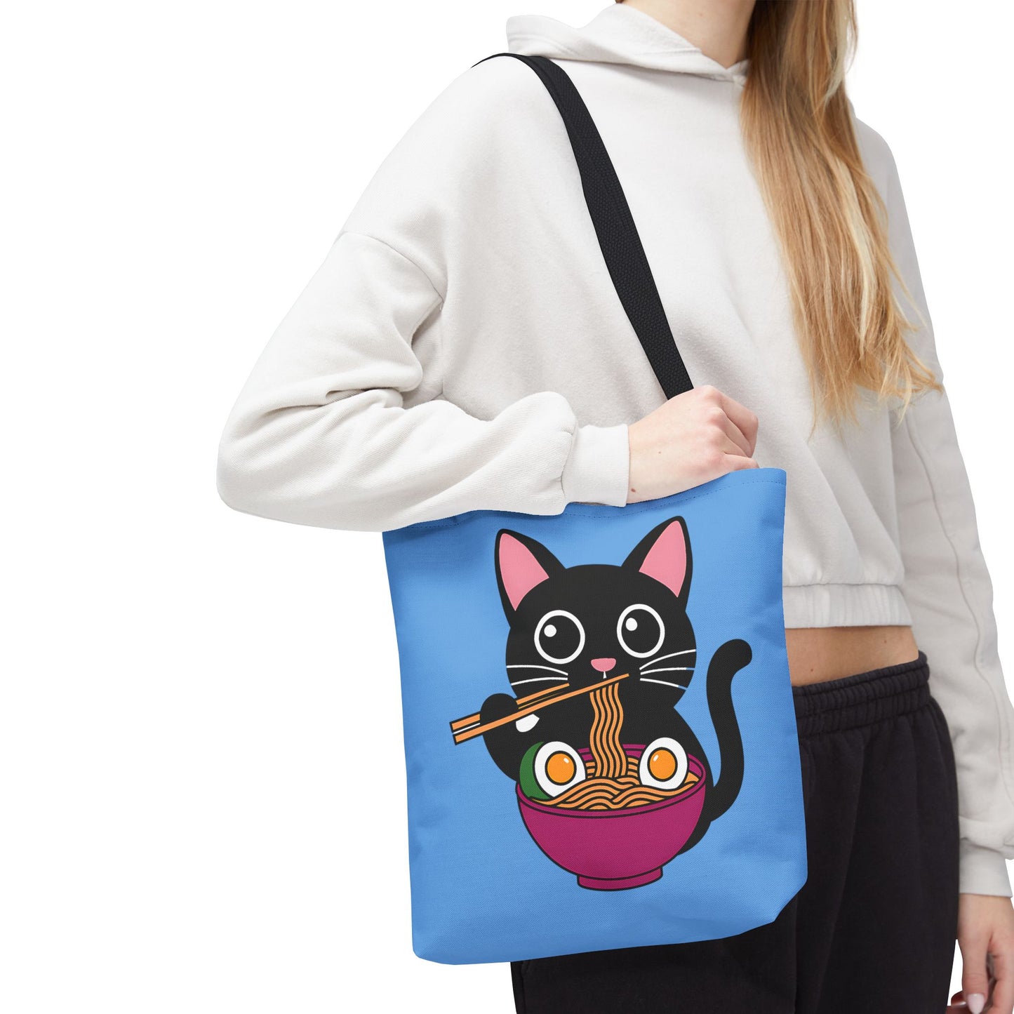 Cute Cat Noodle Tote Bag | Animal Lover Gift, Beach Bag, Shopping Tote, Foodie Accessory, Pet Lover's Bag