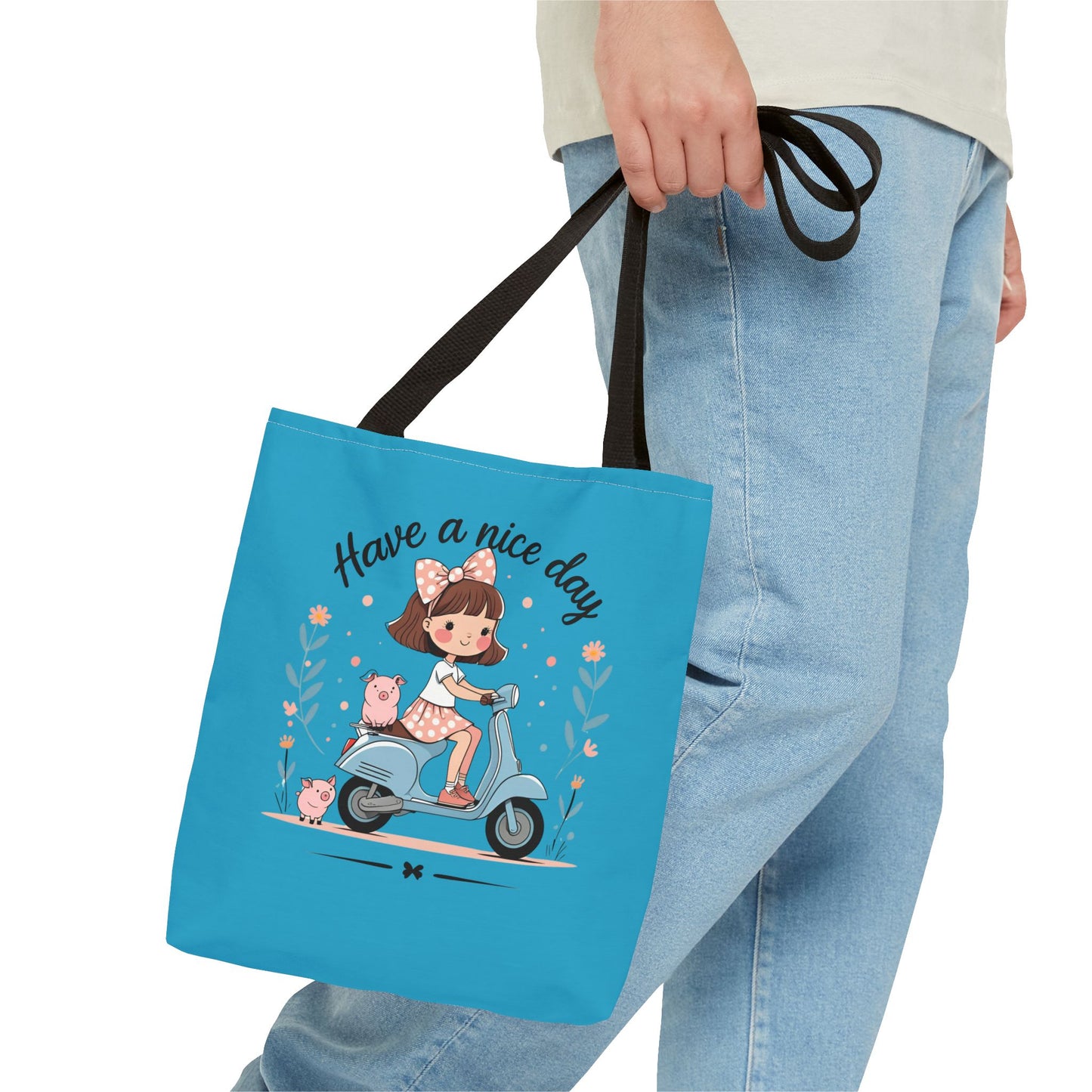 Playful Reminder Tote Bag, Girl on Scooter Bag, Cute AOP Tote, Everyday Use Bag, Gift for Kids, Fun Summer Accessory