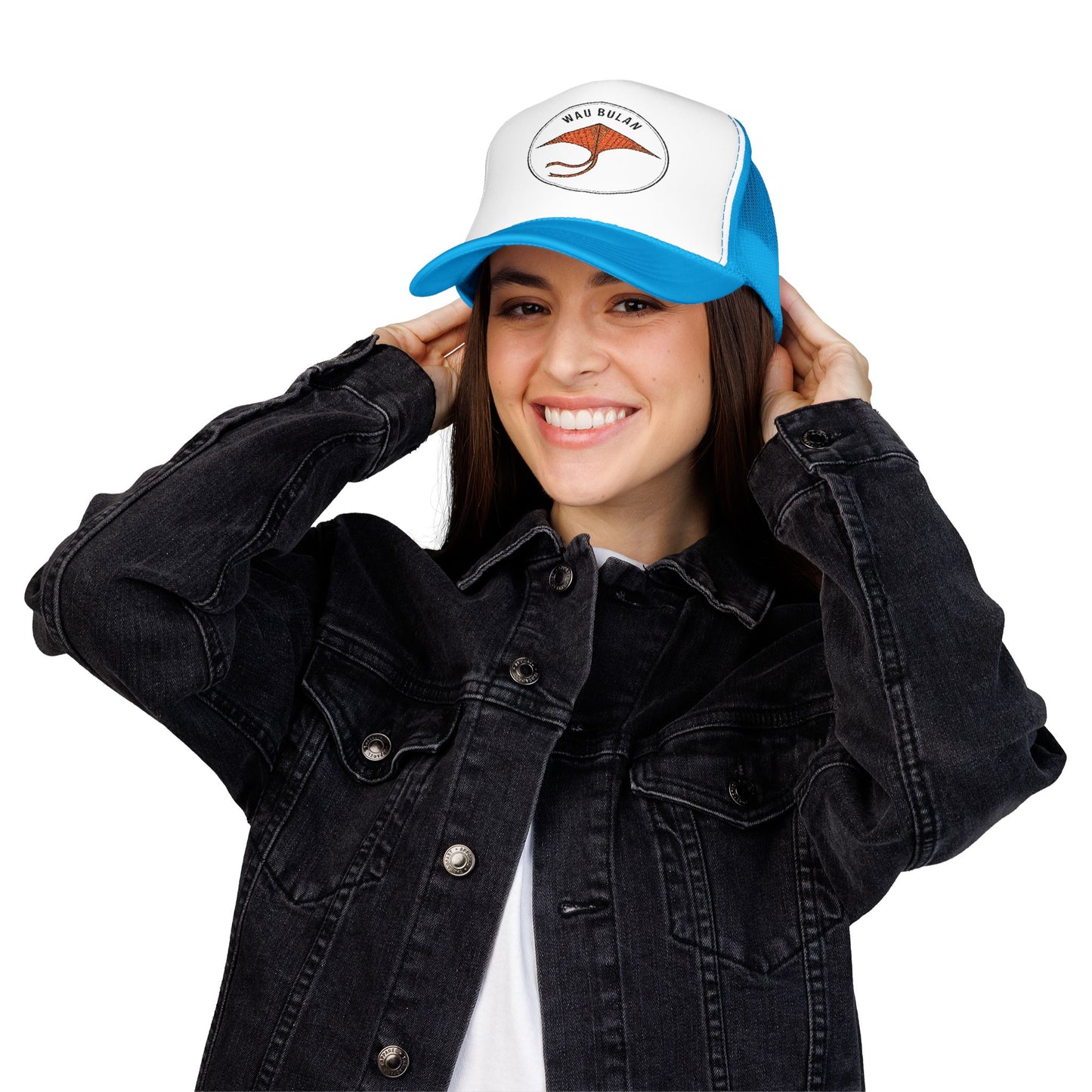 Wau Bulan Foam Trucker Hat, Custom Embroidered Cap, Beachwear, Gift for Outdoor Lovers, Fun Festival Hat