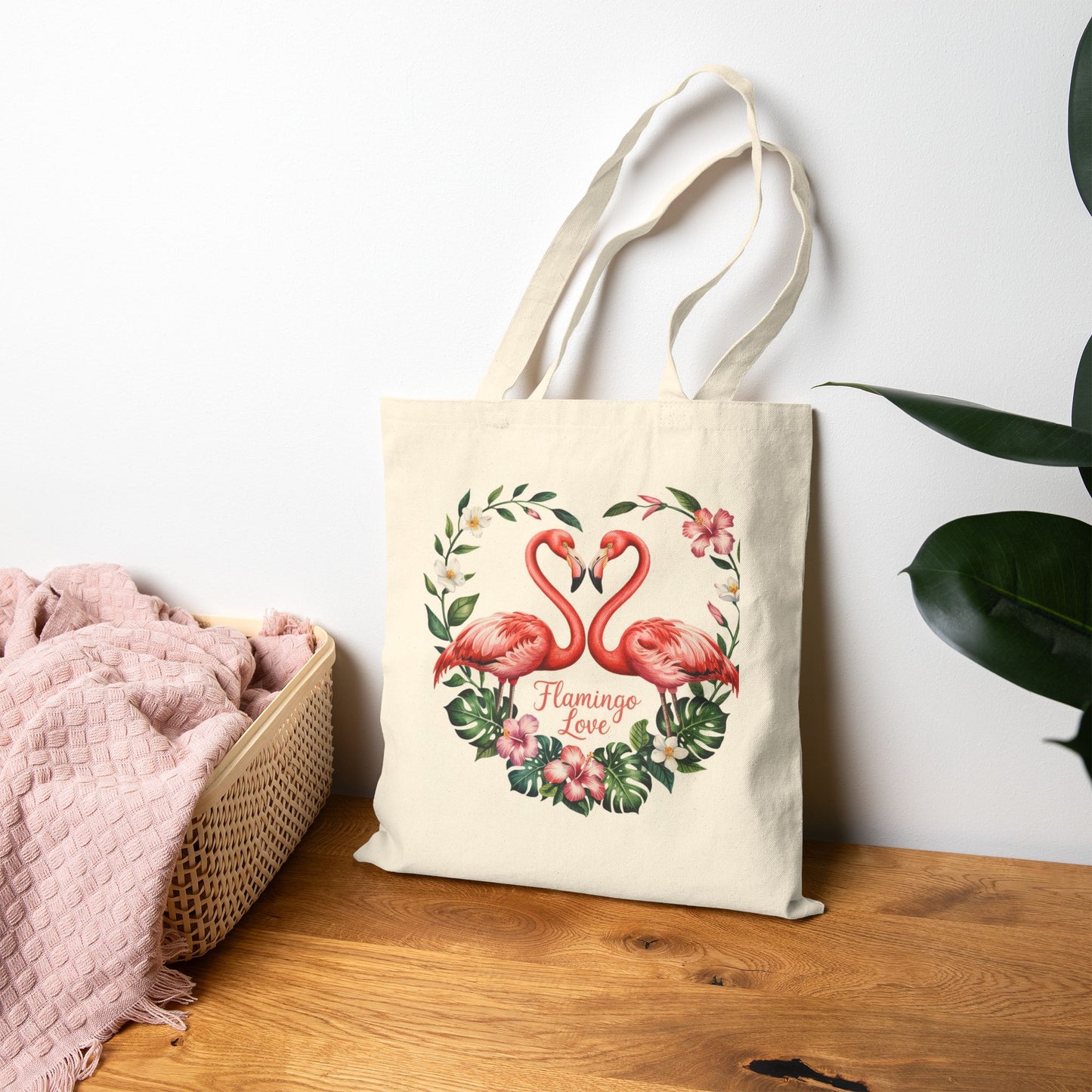 Tote Bag with Romantic Flamingo Design - Perfect for Beach Trips, Weddings, Reusable Shopping, Gift Ideas, Floral Lover