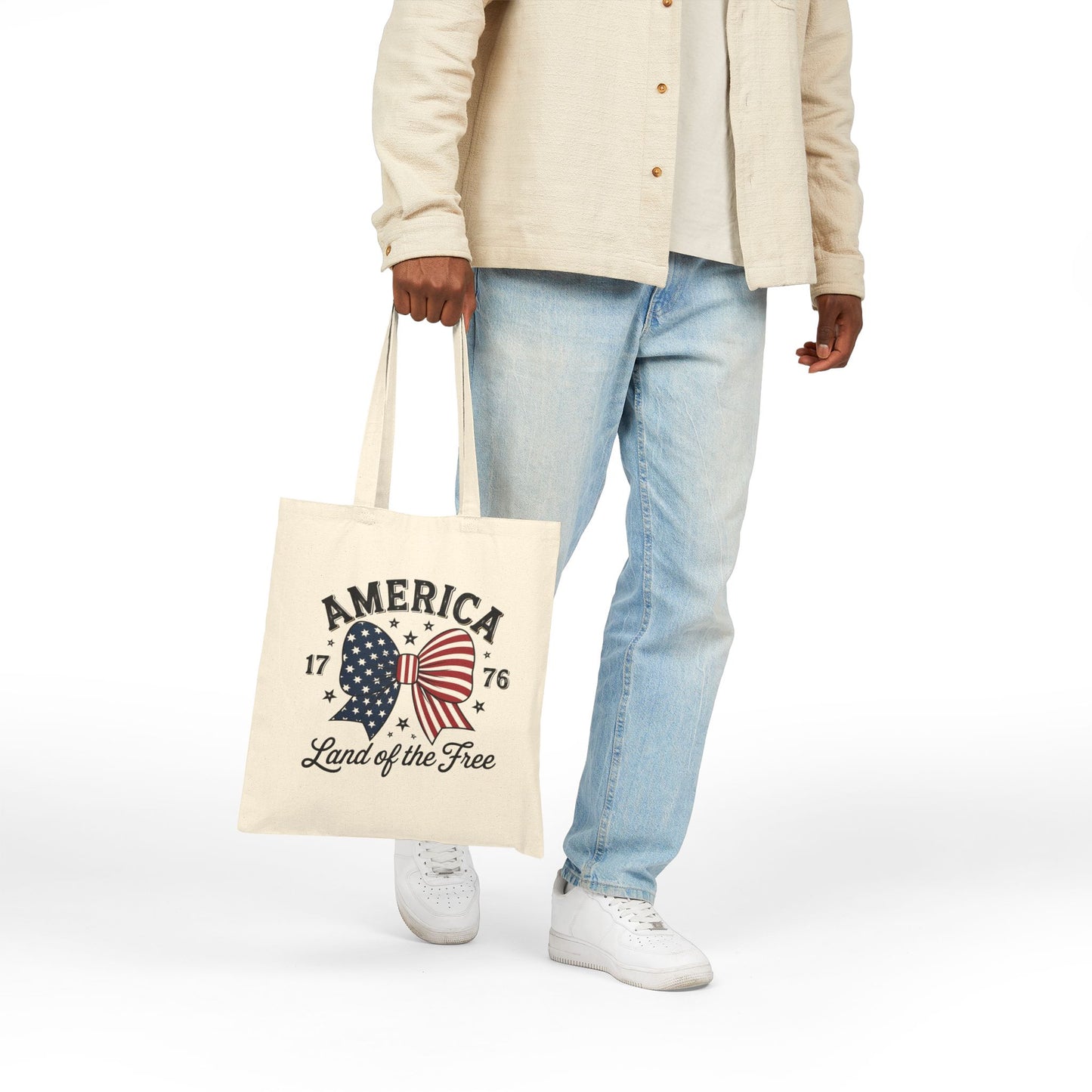 Patriotic Cotton Canvas Tote Bag | Perfect for Independence Day, 4th of July, Everyday Use, Eco-Friendly Shopping, USA Lover Gift