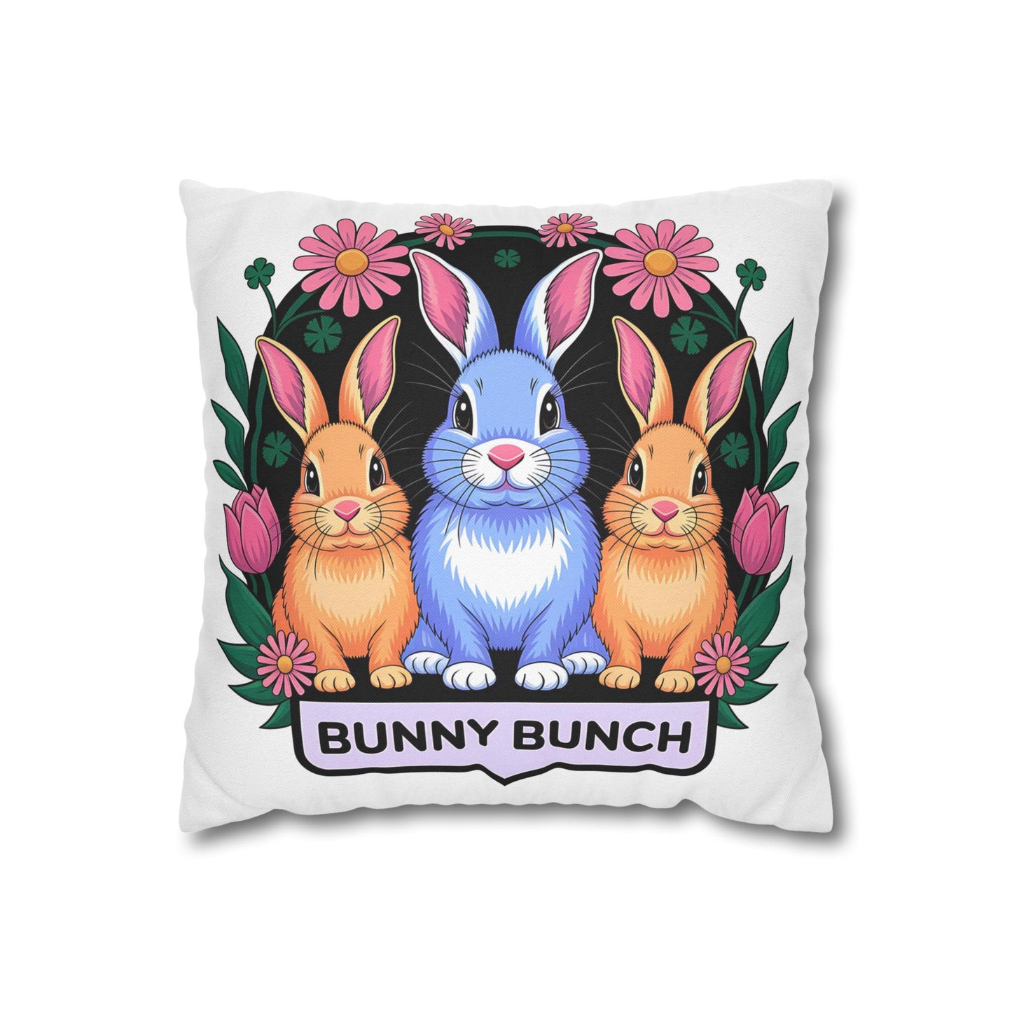 Bunny Bunch Pillowcase - Cute Rabbit Decorative Pillow for Easter and Spring