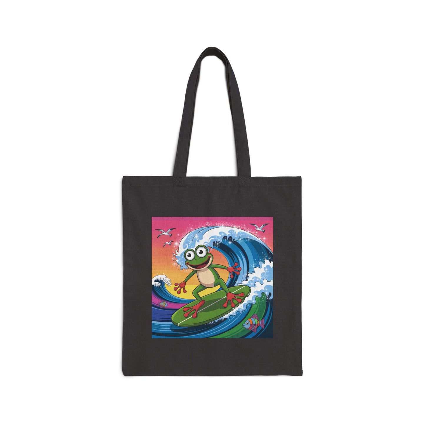 Surfing Frog Tote Bag, Beach Bag, Reusable Shopping Bag, Eco-Friendly Canvas Bag, Summer Vibes Tote, Fun Gift for Nature Lovers
