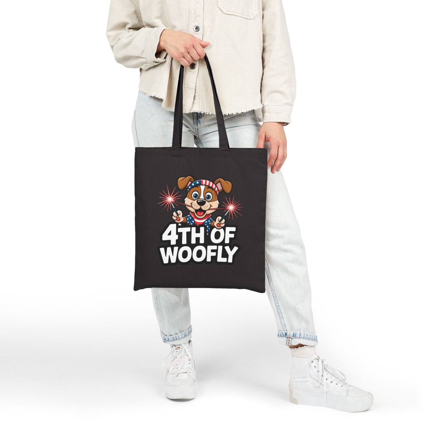 Patriotic Dog-Themed Cotton Canvas Tote Bag, 4th of July Shopping Bag, Cute Pet Lover Gift, Summer Totes, Eco-Friendly Bags