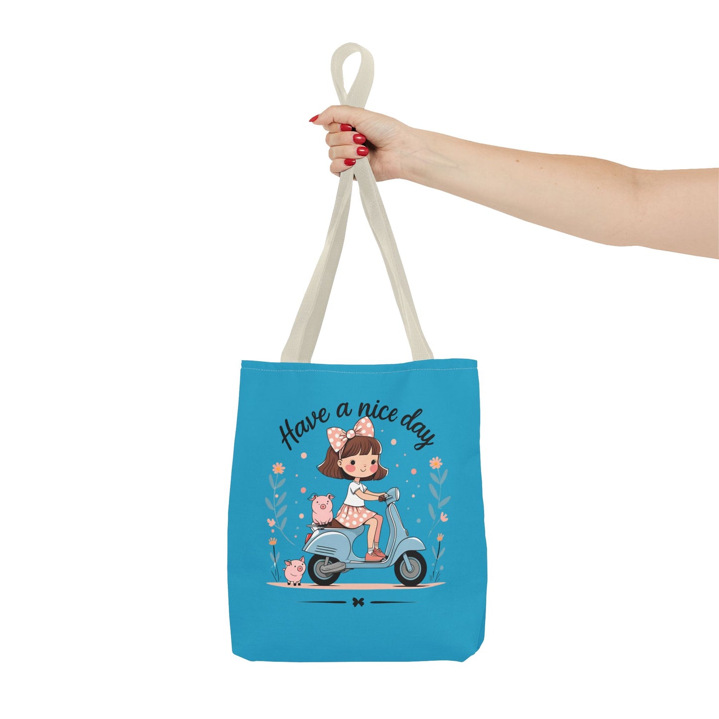 Playful Reminder Tote Bag, Girl on Scooter Bag, Cute AOP Tote, Everyday Use Bag, Gift for Kids, Fun Summer Accessory