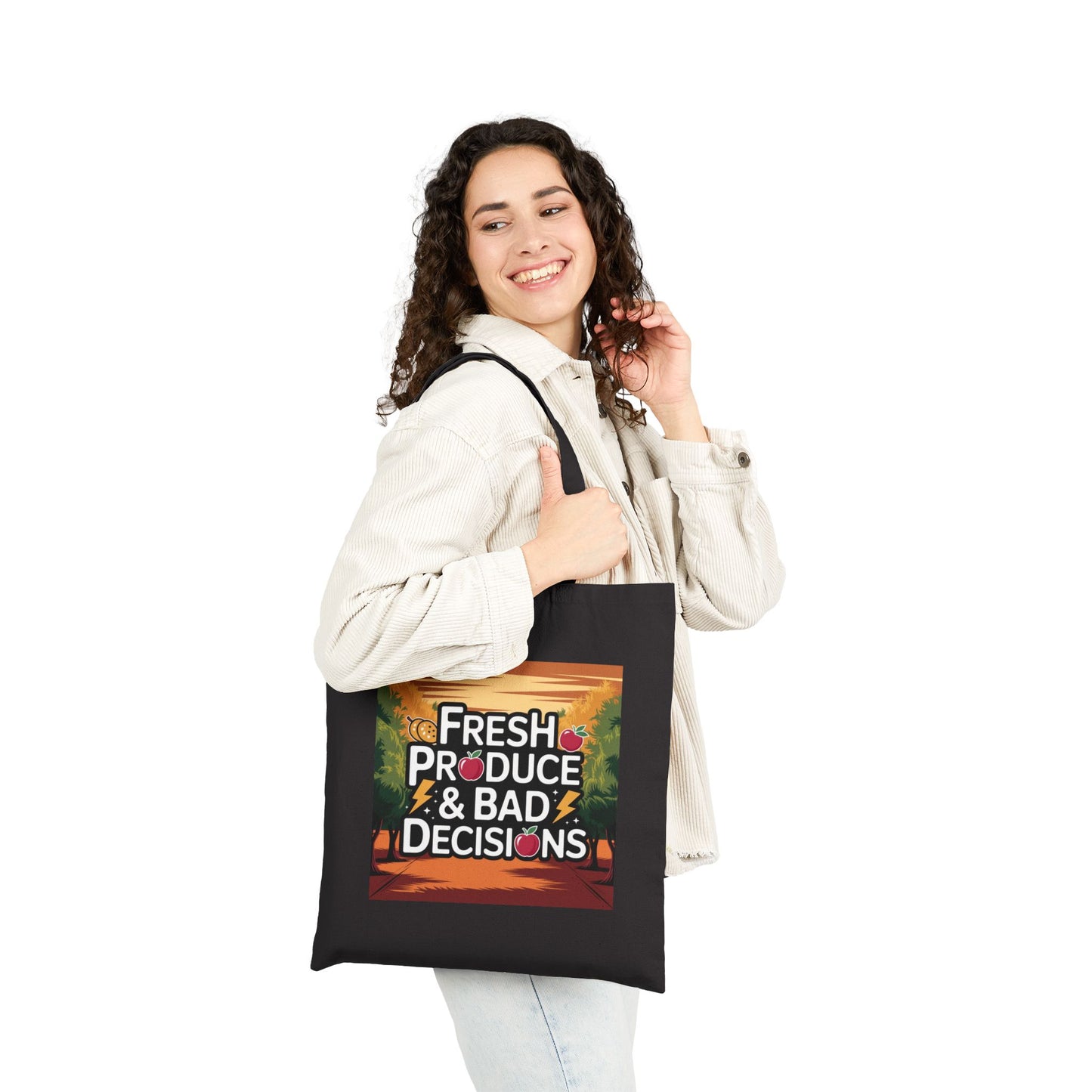 Fresh Produce & Bad Decisions Tote Bag, Grocery Bag, Eco-Friendly Tote, Funny Shopping Bag, Gift for Foodies