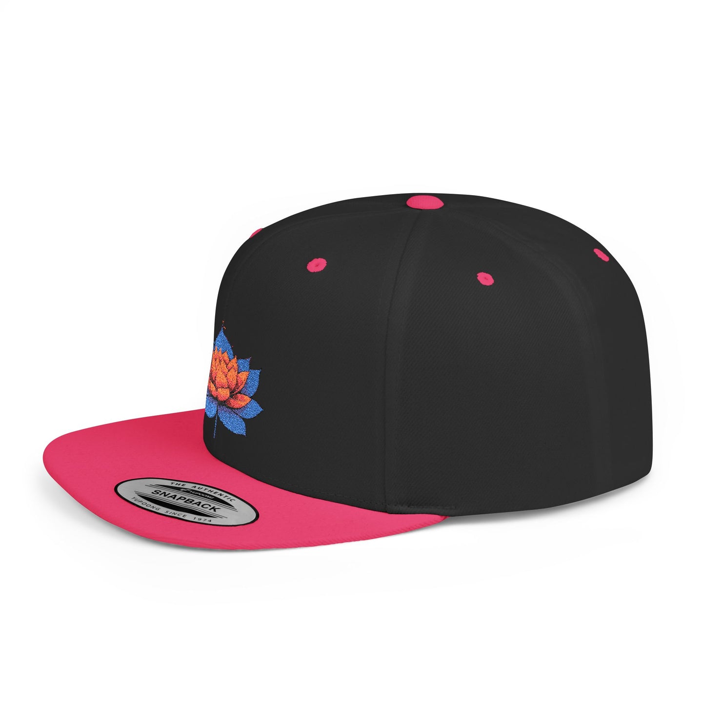 Lotus Flower Flat Bill Snapback Cap - Stylish & Versatile
