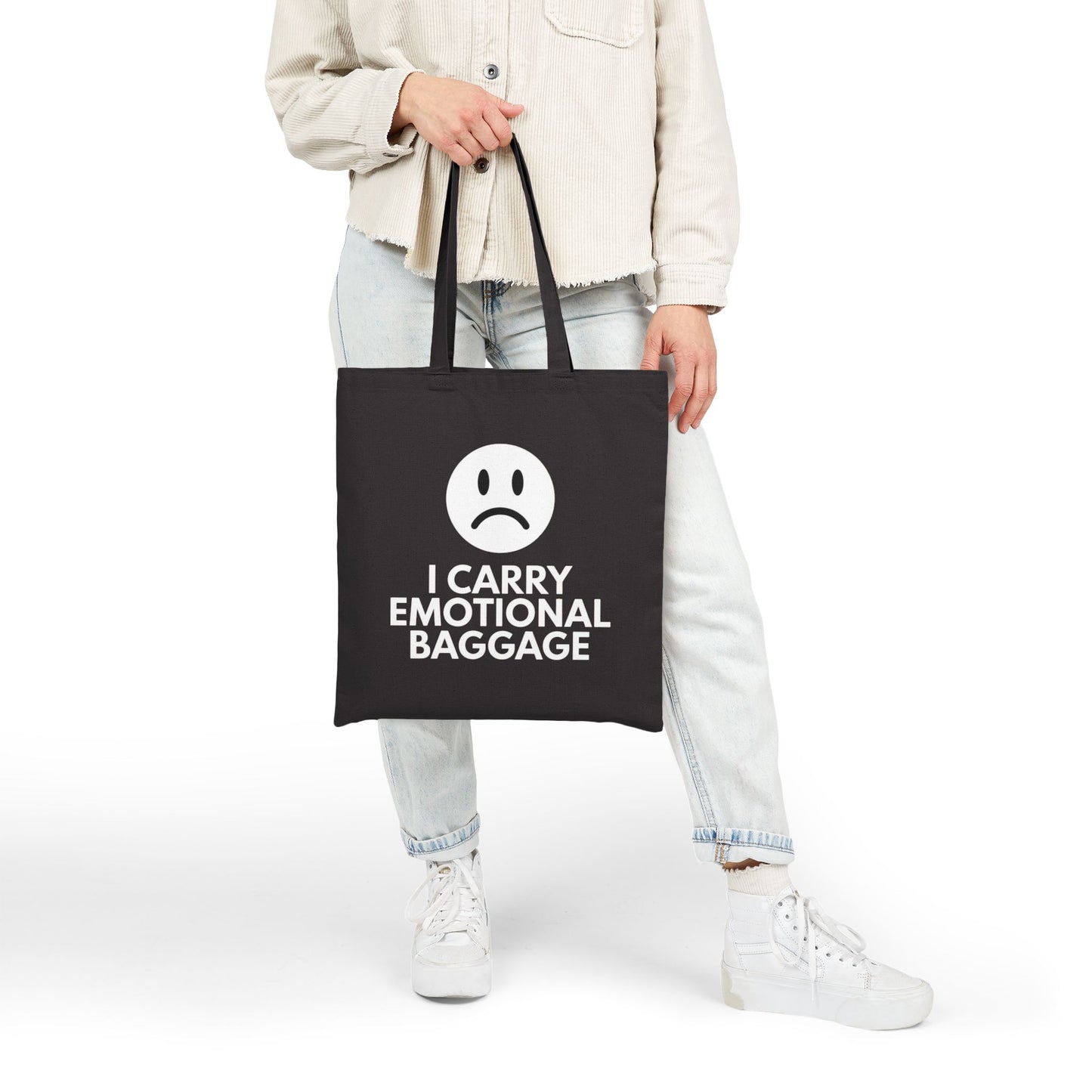 Sad Face Cotton Canvas Tote Bag, Reusable Shopping Bag, Cute Eco-Friendly Gift, Minimalist Design, Everyday Carrier