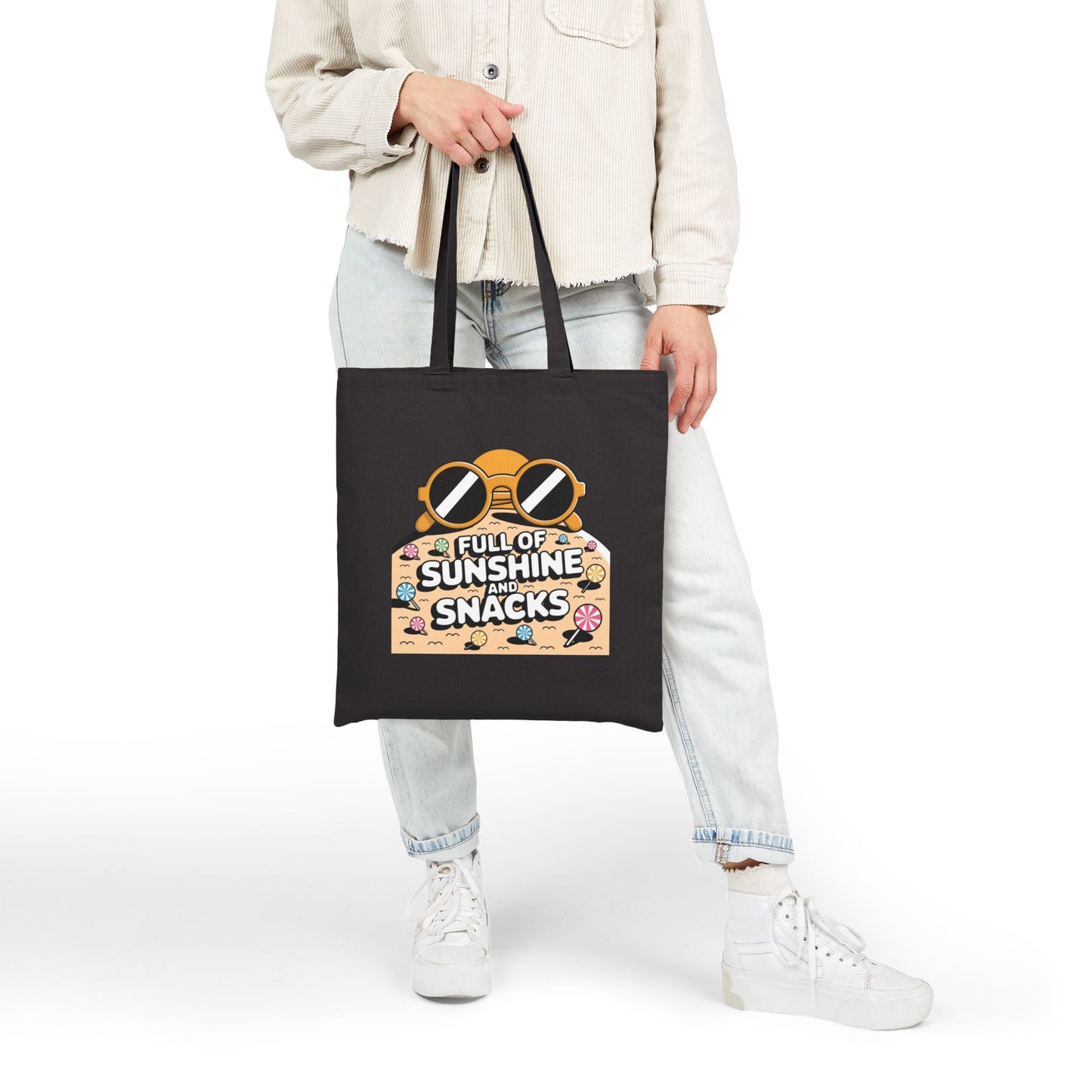 Sunny Snacks Cotton Canvas Tote Bag | Beach Bag, Grocery Tote, Summer Accessory, Gift for Food Lovers, Eco-Friendly Shopping Bag