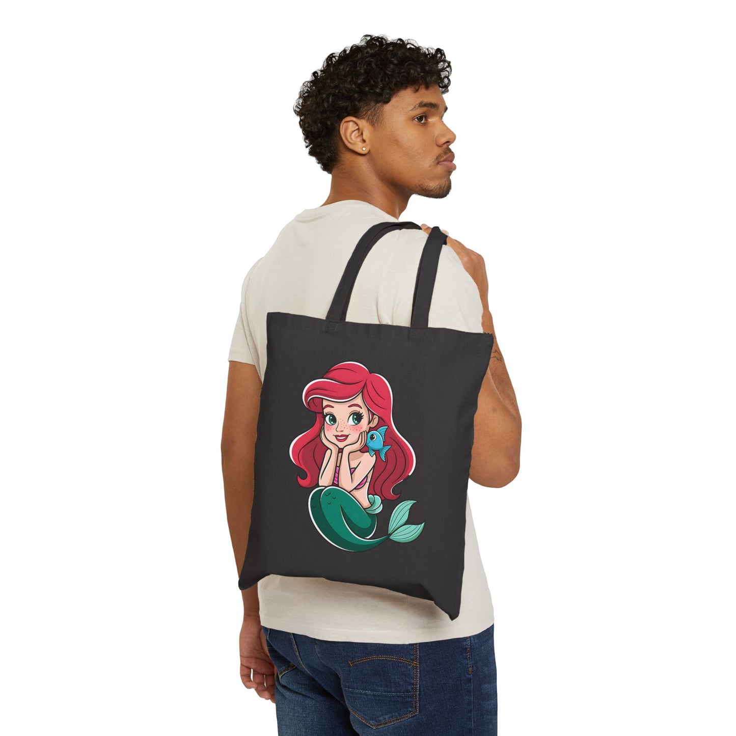 Mermaid Themed Cotton Canvas Tote Bag, Eco-Friendly Shopping Bag, Beach Tote, Gift for Ocean Lovers, Cute Drawstring Bag
