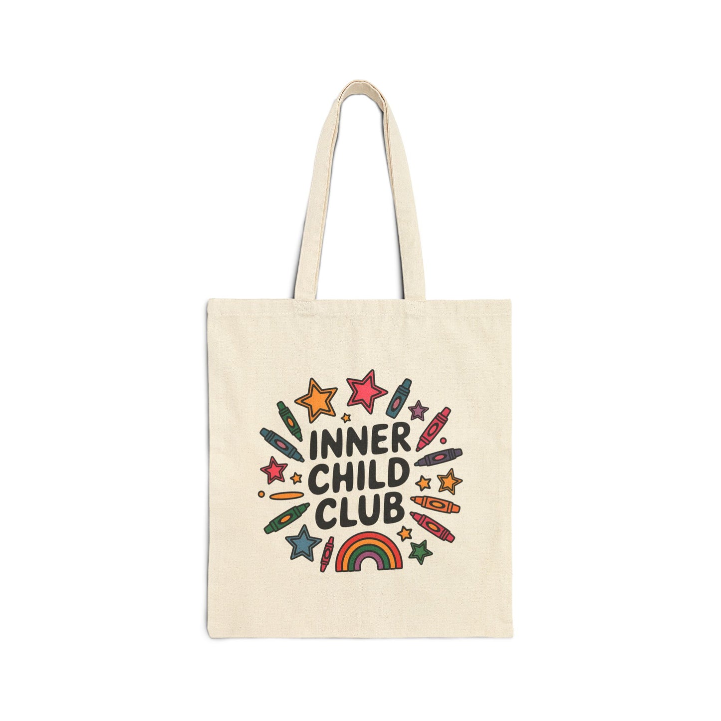 Inner Child Club Cotton Canvas Tote Bag, Eco-Friendly Shopping Bag, Festival Tote, Kids' Art Supplies, Fun & Whimsical