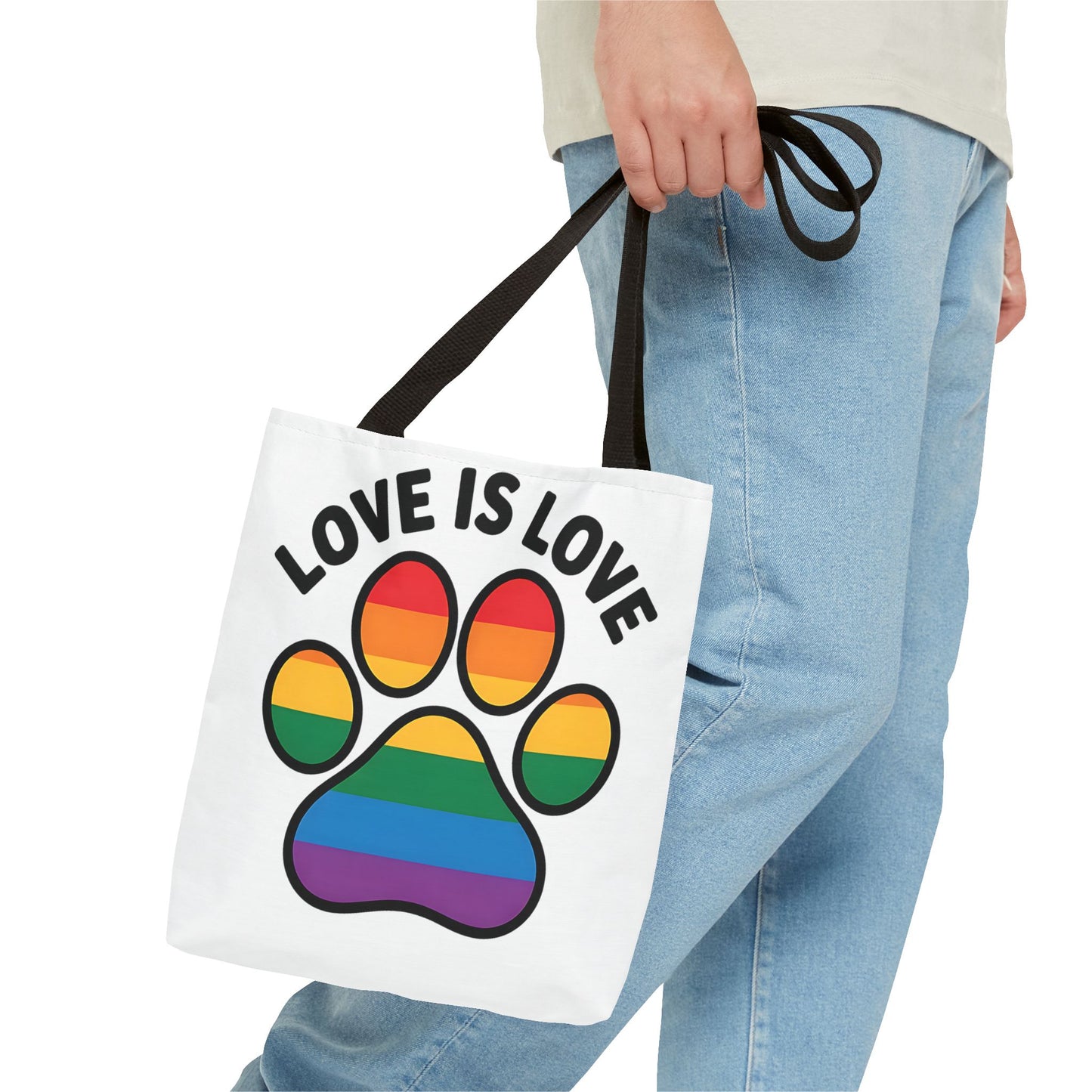 Pride Love Is Love Tote Bag – Colorful Paw Print Design