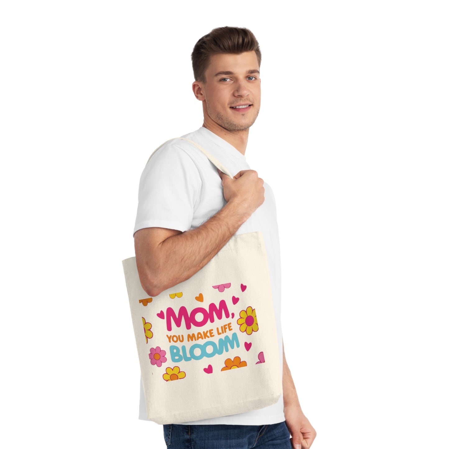 Floral Mother’s Day Woven Tote Bag - "Mom, You Make Life BLOOM"