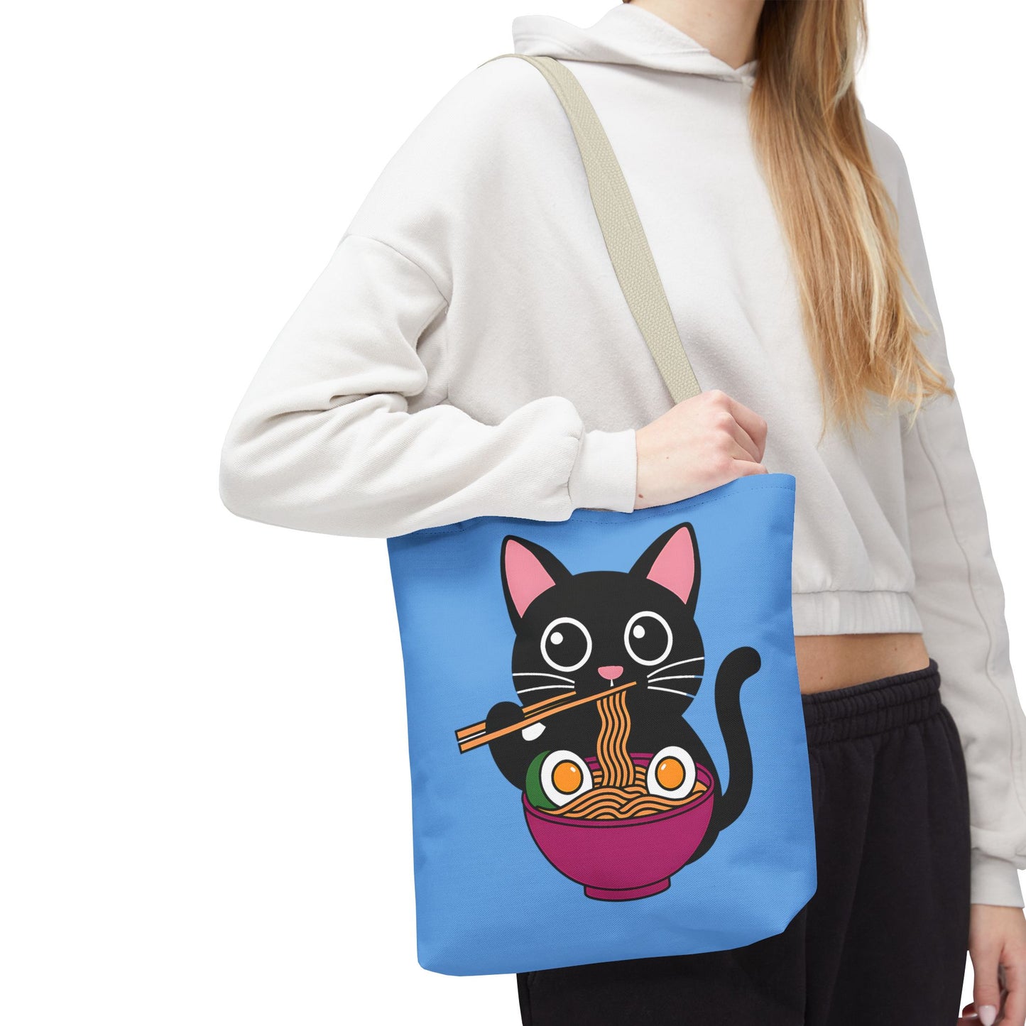 Cute Cat Noodle Tote Bag | Animal Lover Gift, Beach Bag, Shopping Tote, Foodie Accessory, Pet Lover's Bag