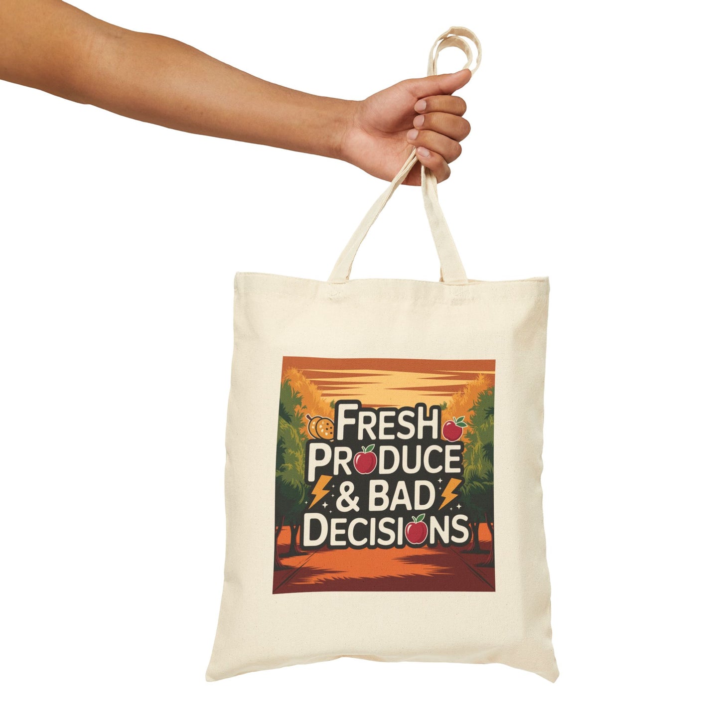 Fresh Produce & Bad Decisions Tote Bag, Grocery Bag, Eco-Friendly Tote, Funny Shopping Bag, Gift for Foodies