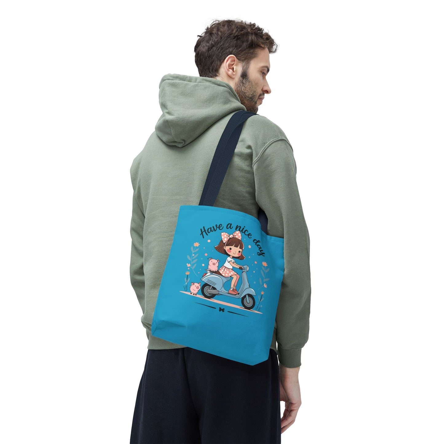 Playful Reminder Tote Bag, Girl on Scooter Bag, Cute AOP Tote, Everyday Use Bag, Gift for Kids, Fun Summer Accessory