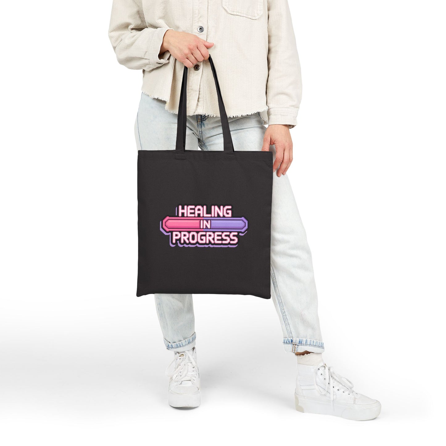 Healing in Progress Cotton Canvas Tote Bag | Eco-Friendly Bag, Inspirational Gift, Self-Care Accessory, Everyday Use, Motivational Bag