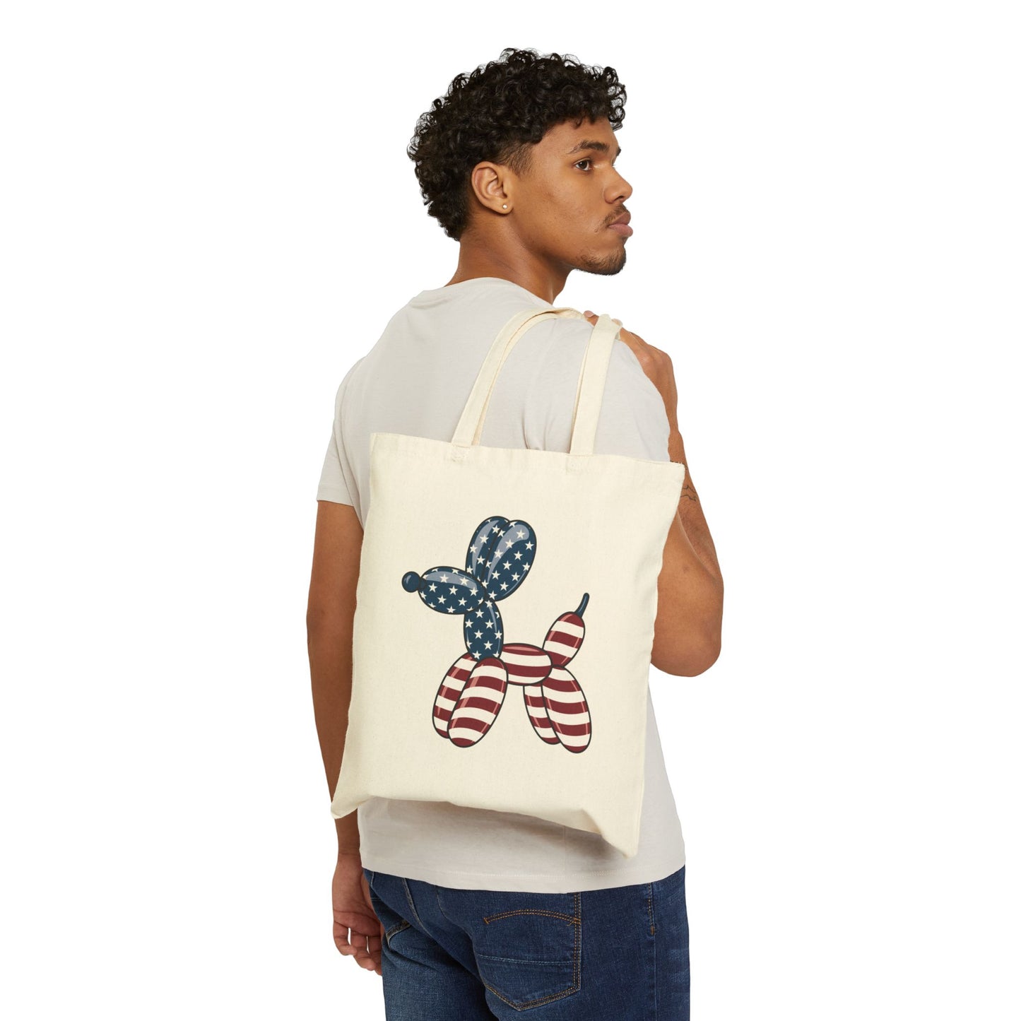 Patriotic Balloon Dog Tote Bag, Reusable Grocery Bag, Eco-Friendly Carrier, Fourth of July Shopping Bag, Cute Gift for Dog Lovers