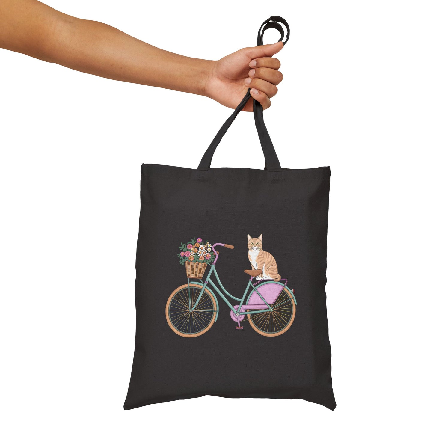 Whimsical Cat on Bicycle Tote Bag, Cute Pet Lovers Gift, Eco-Friendly Shopping Bag, Day Out Tote, Bicycle Lovers Gift