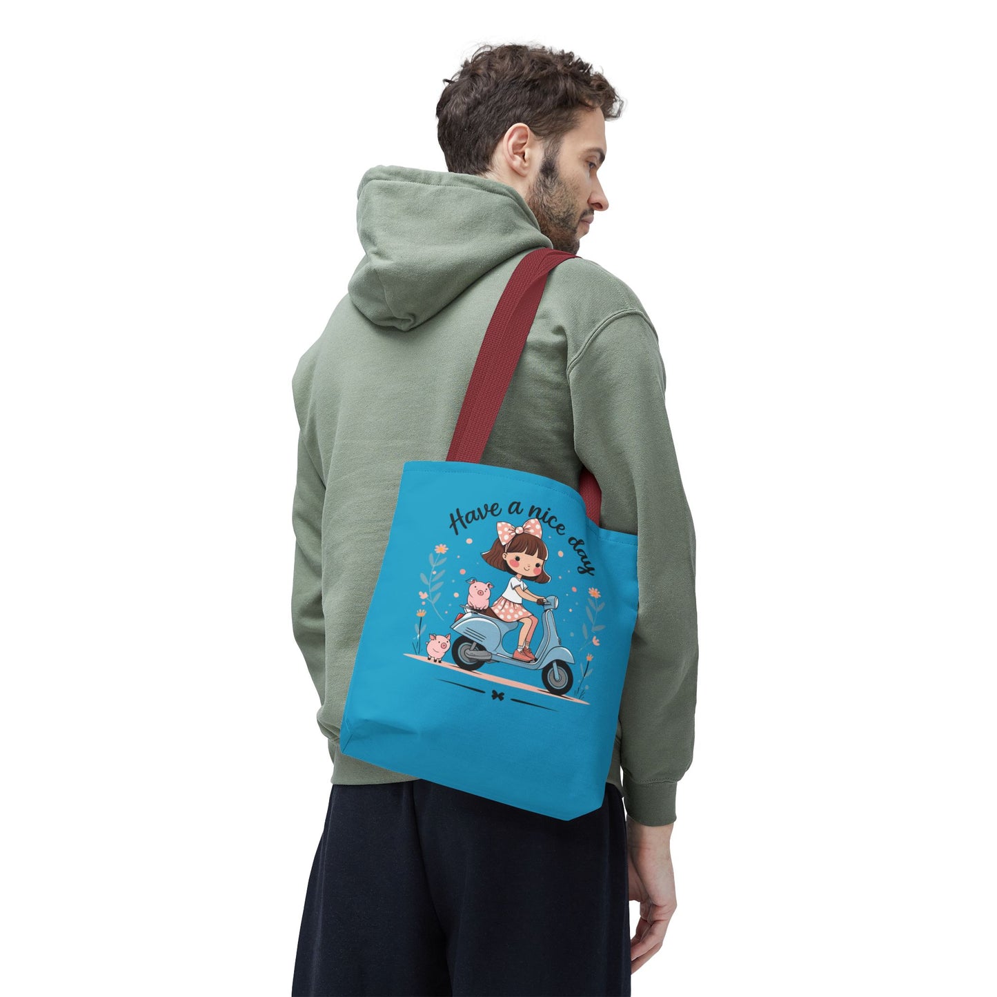 Playful Reminder Tote Bag, Girl on Scooter Bag, Cute AOP Tote, Everyday Use Bag, Gift for Kids, Fun Summer Accessory