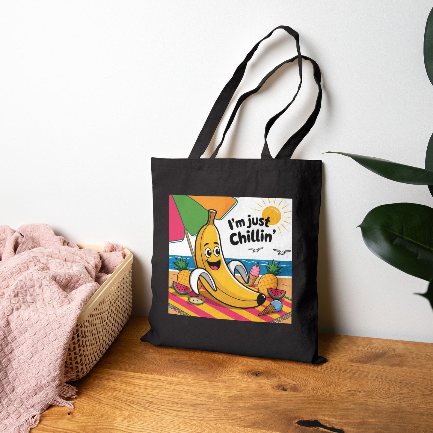 Fun Banana Tote Bag - I'm Just Chillin' Bag, Eco-Friendly Shopping Bag, Summer Beach Bag, Cute Gift for Friends, Everyday Use