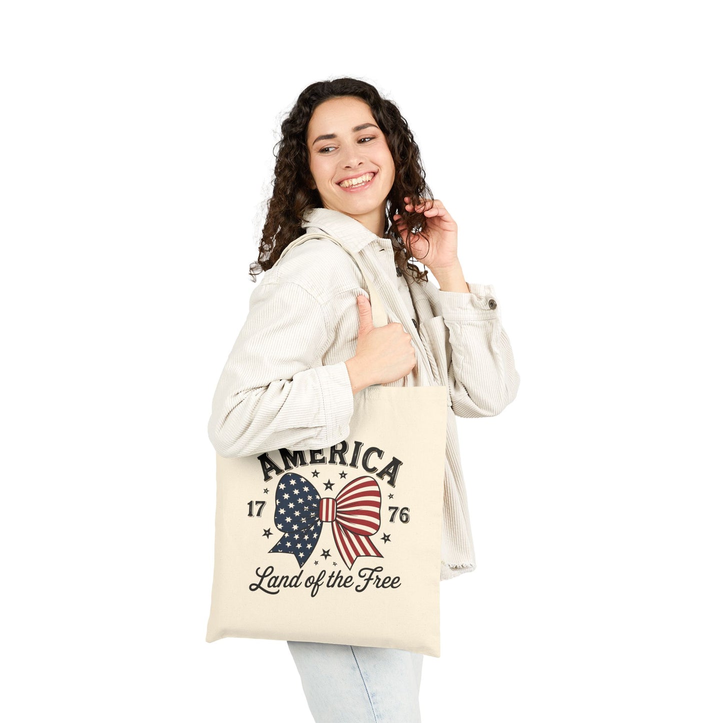 Patriotic Cotton Canvas Tote Bag | Perfect for Independence Day, 4th of July, Everyday Use, Eco-Friendly Shopping, USA Lover Gift