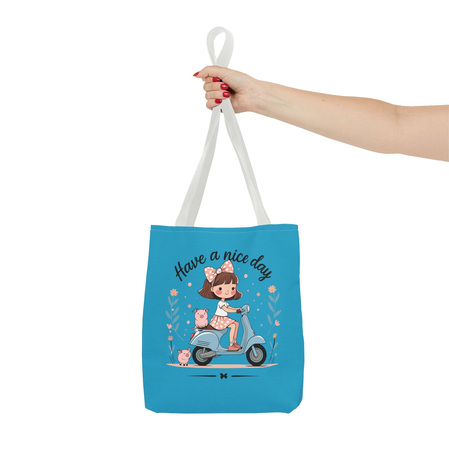 Playful Reminder Tote Bag, Girl on Scooter Bag, Cute AOP Tote, Everyday Use Bag, Gift for Kids, Fun Summer Accessory