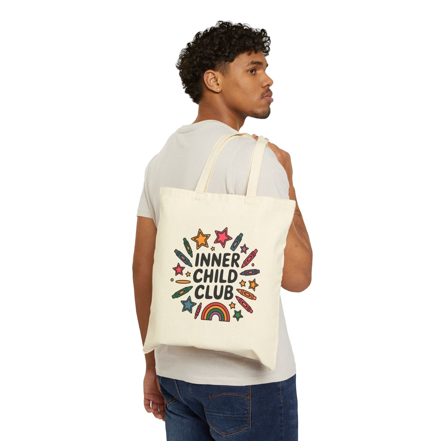 Inner Child Club Cotton Canvas Tote Bag, Eco-Friendly Shopping Bag, Festival Tote, Kids' Art Supplies, Fun & Whimsical