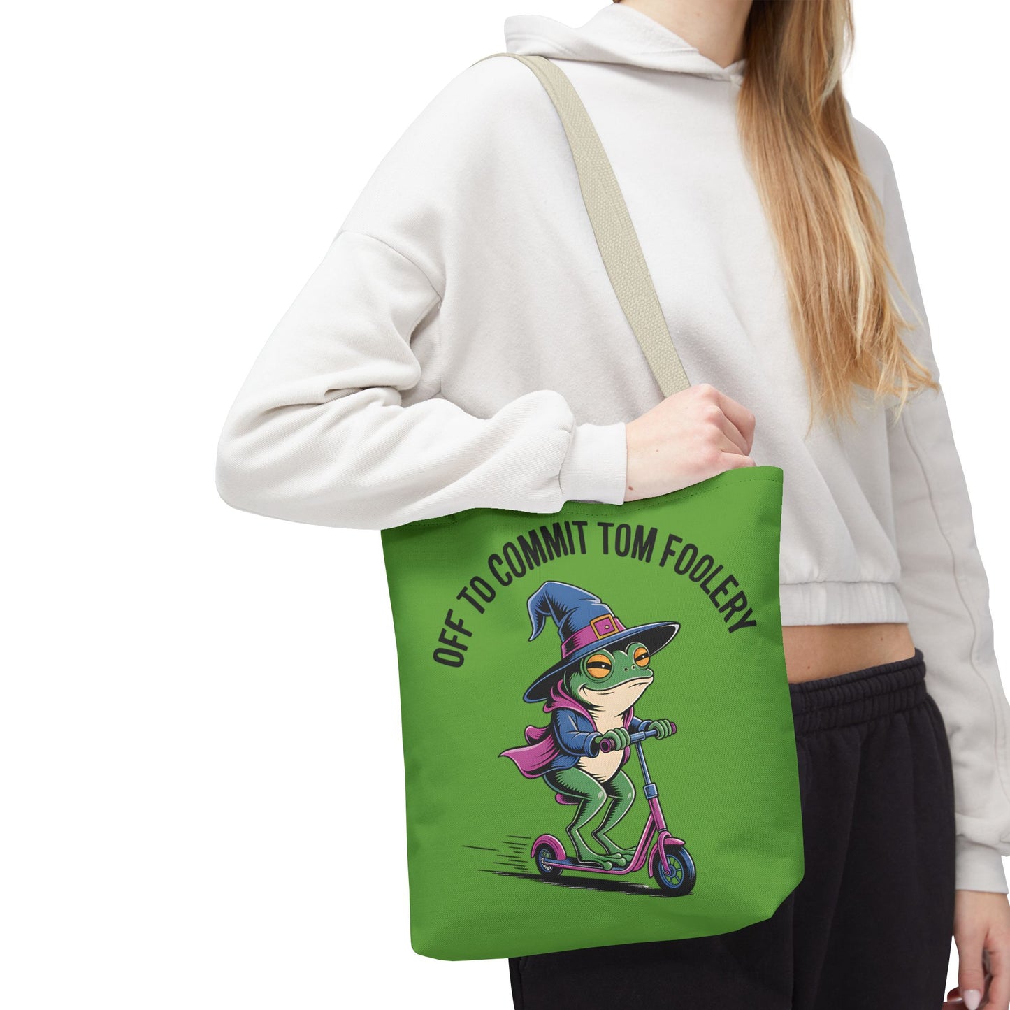 Whimsical Frog Tote Bag, Off to Commit Tom Foolery, Funny Gift, Eco-Friendly Shopping, Ideal for Parties, Casual Everyday Use