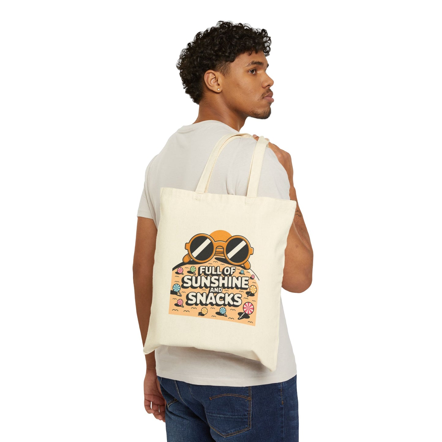 Sunny Snacks Cotton Canvas Tote Bag | Beach Bag, Grocery Tote, Summer Accessory, Gift for Food Lovers, Eco-Friendly Shopping Bag