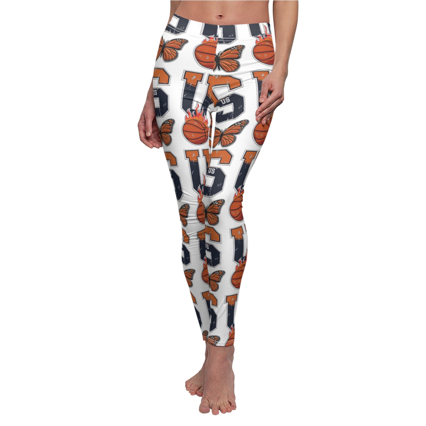 Women's Casual Leggings with Butterfly and Basketball Design