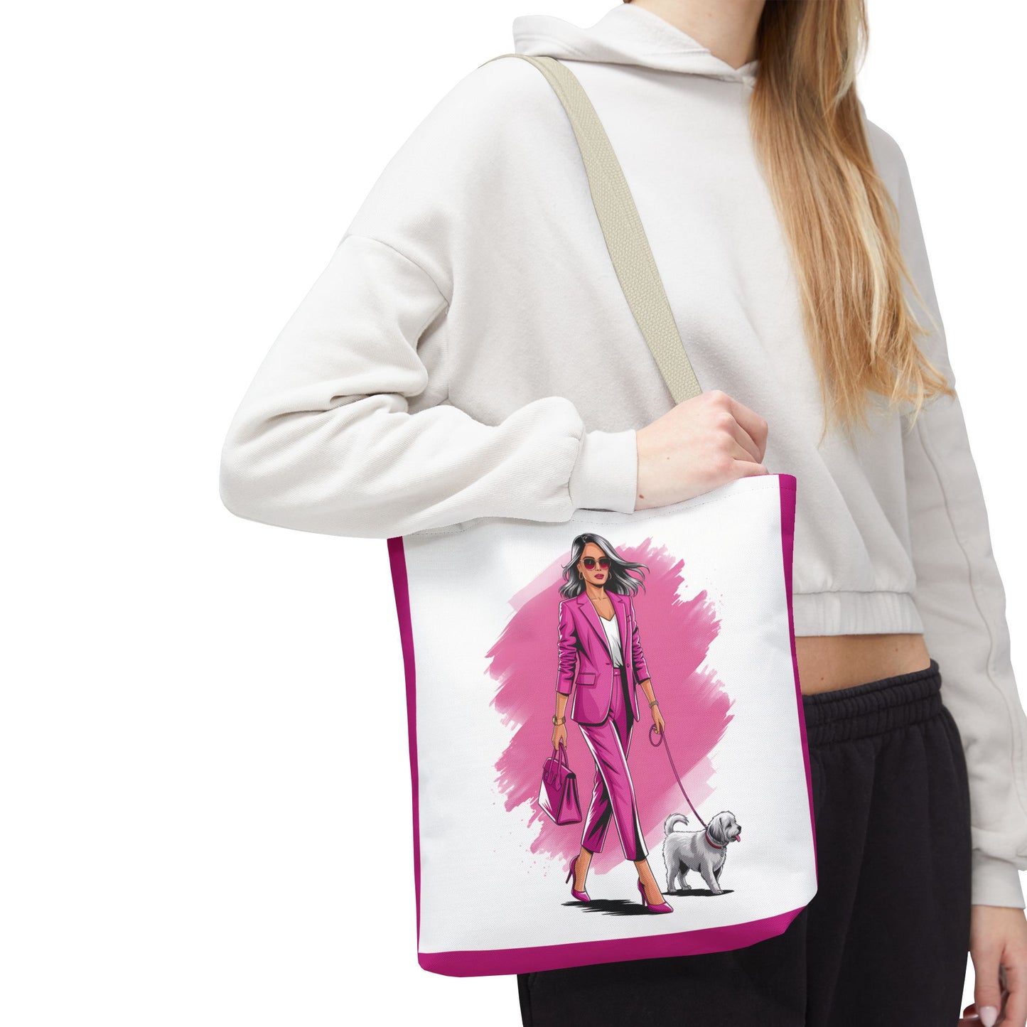 Chic Dog Walker Tote Bag, Fashionable Tote, Pink Tote, Pet Lover Gift, Stylish Shopping Bag, Daily Use Bag, Trendy Handbag