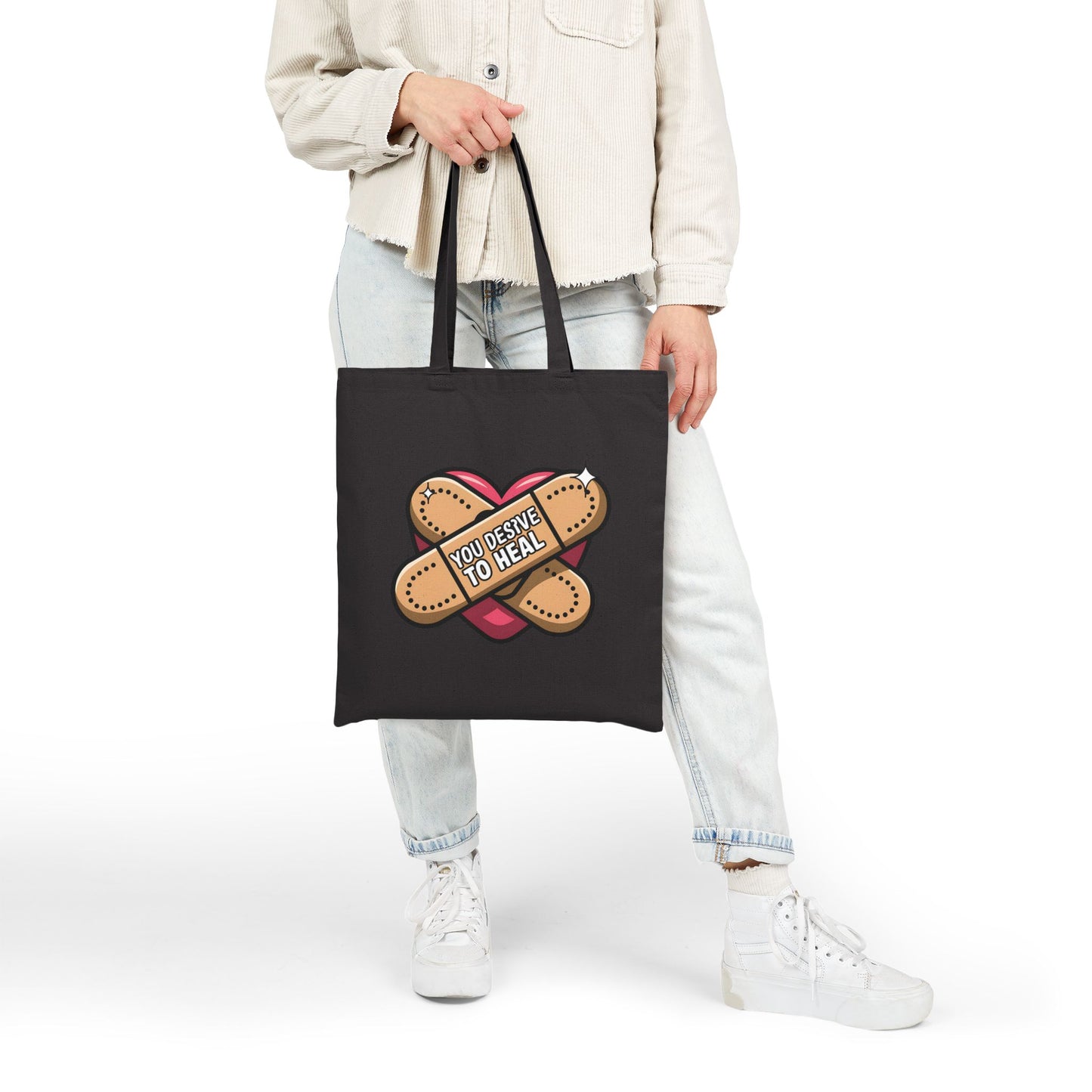 Healing Heart Cotton Canvas Tote Bag | You Deserve to Heal | Eco-Friendly Fashion, Gift for Her, Shopping Bag, Self-Care Collection