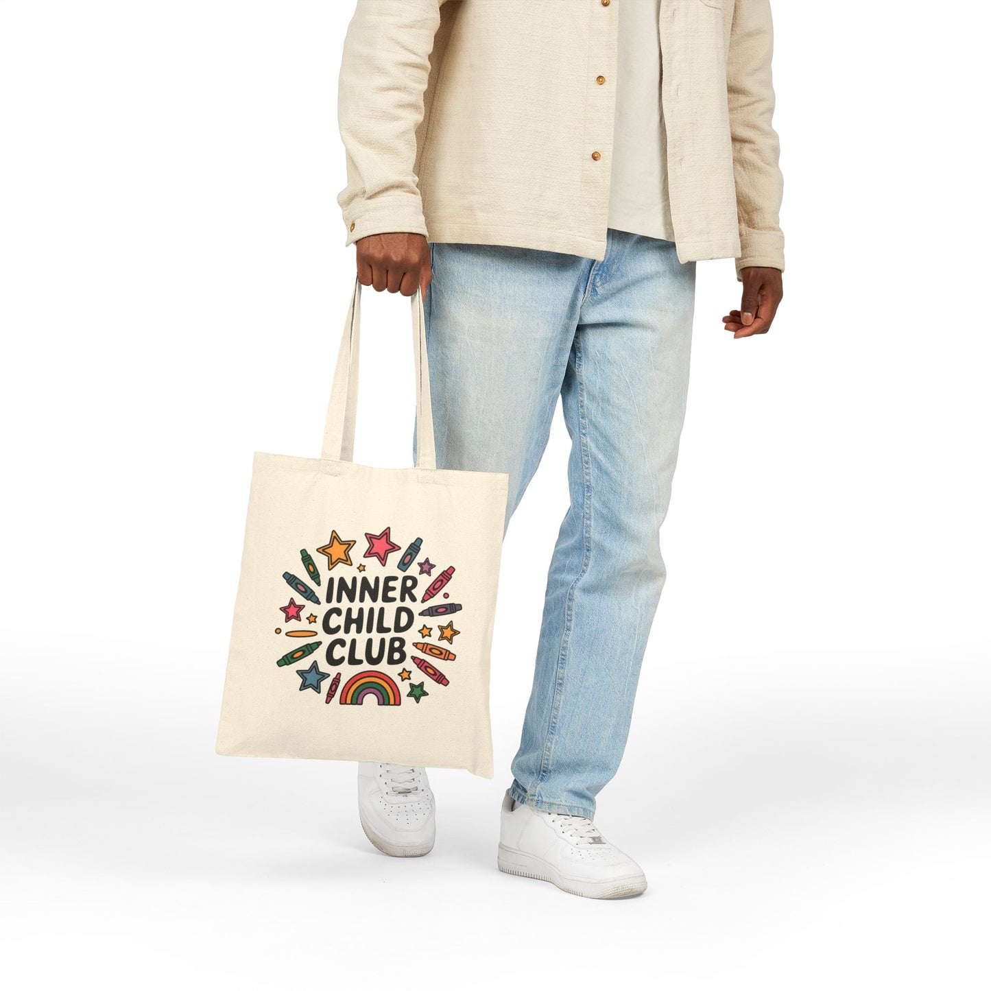 Inner Child Club Cotton Canvas Tote Bag, Eco-Friendly Shopping Bag, Festival Tote, Kids' Art Supplies, Fun & Whimsical