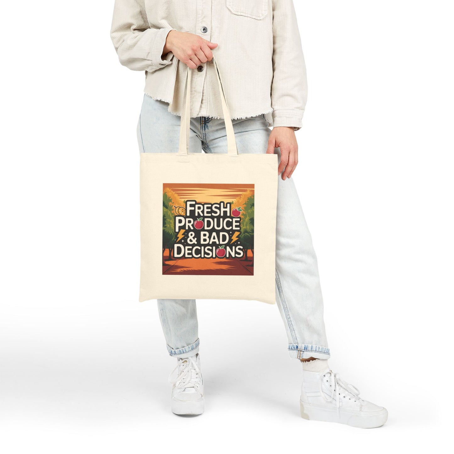Fresh Produce & Bad Decisions Tote Bag, Grocery Bag, Eco-Friendly Tote, Funny Shopping Bag, Gift for Foodies