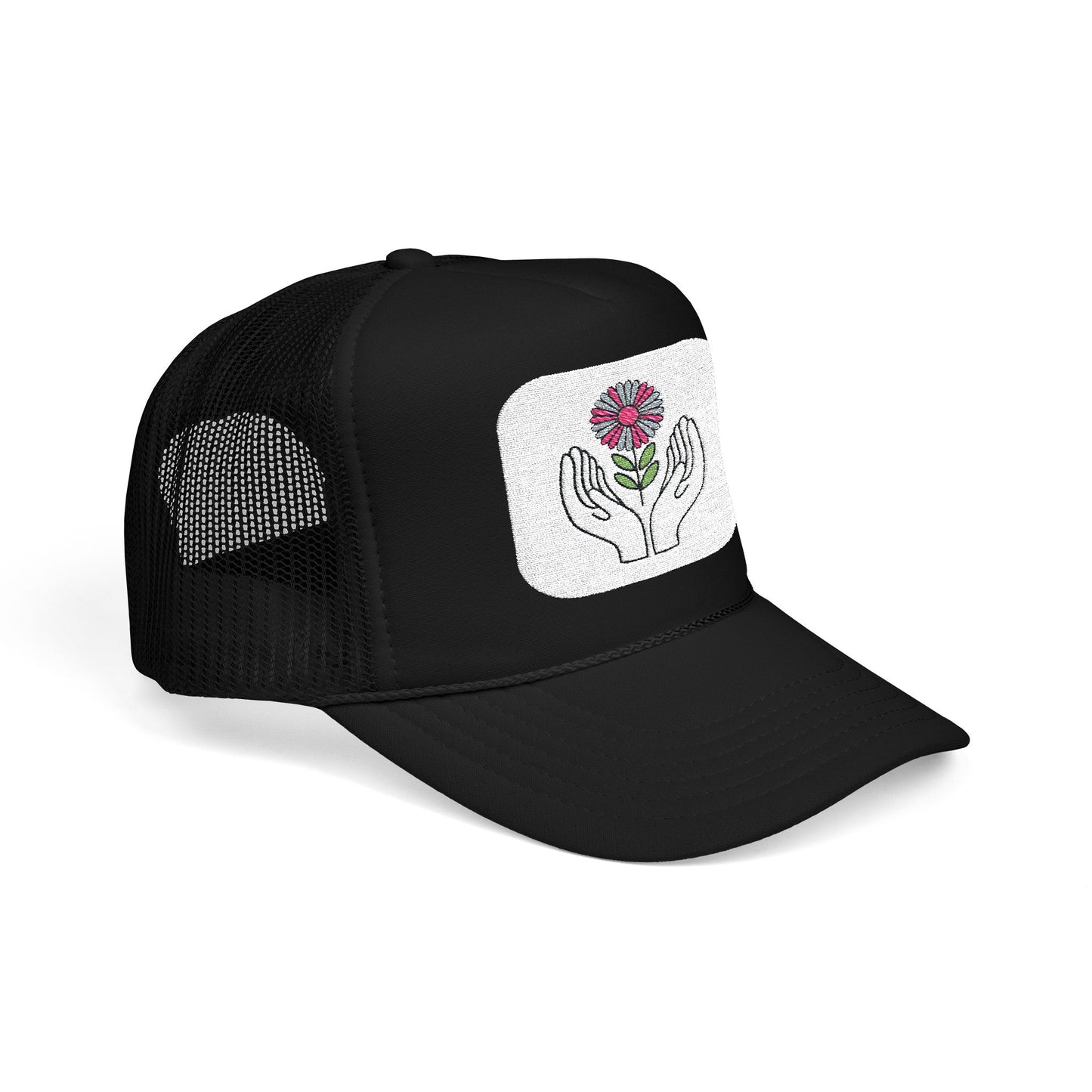Hand-Embroidered Flower Foam Trucker Hat, Casual Outdoors Cap, Perfect for Garden Lovers, Eco-Friendly Gift, Everyday Fashion