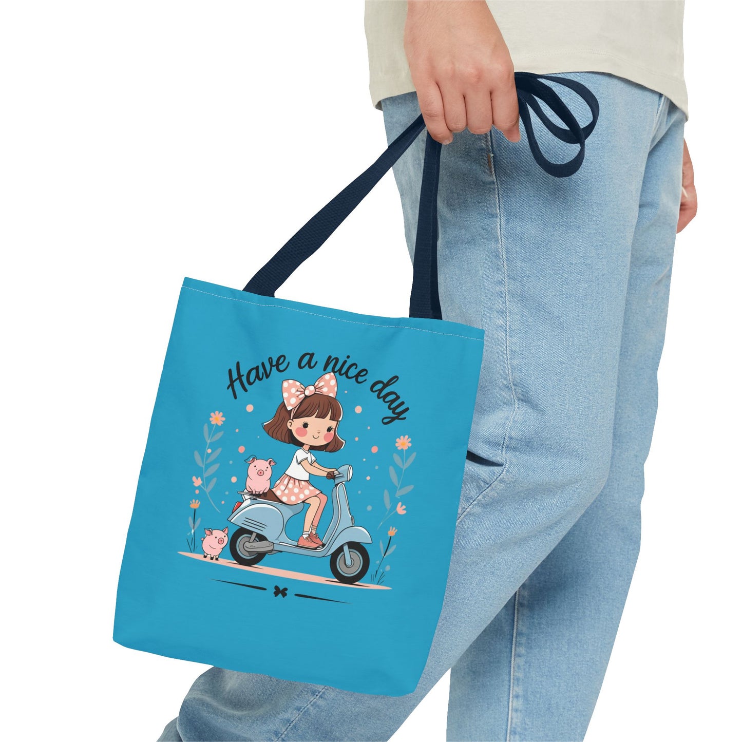 Playful Reminder Tote Bag, Girl on Scooter Bag, Cute AOP Tote, Everyday Use Bag, Gift for Kids, Fun Summer Accessory