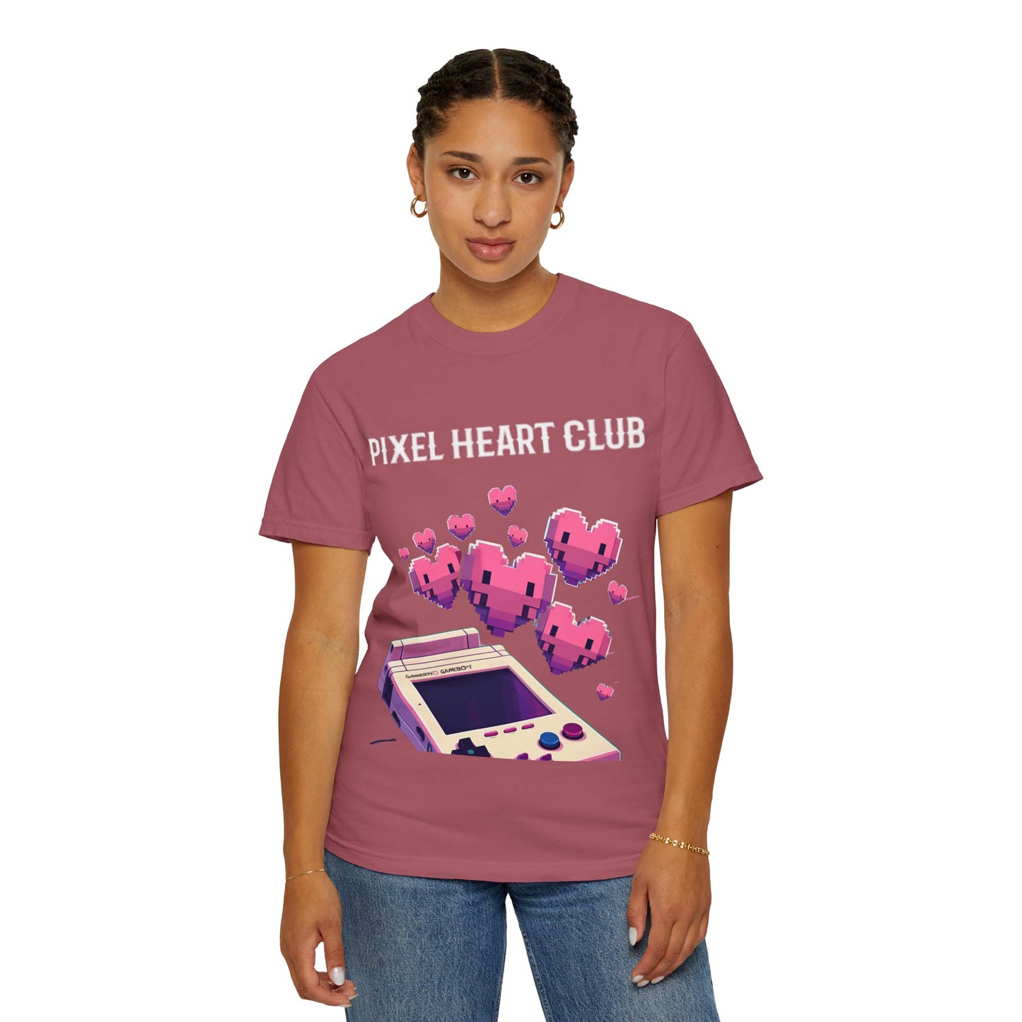 Pixel Heart Club Garment-Dyed T-Shirt, Retro Gamer Shirt, Unisex Tee, Cute Video Game Merch, Valentine's Day Gift, Cozy Casual Wear
