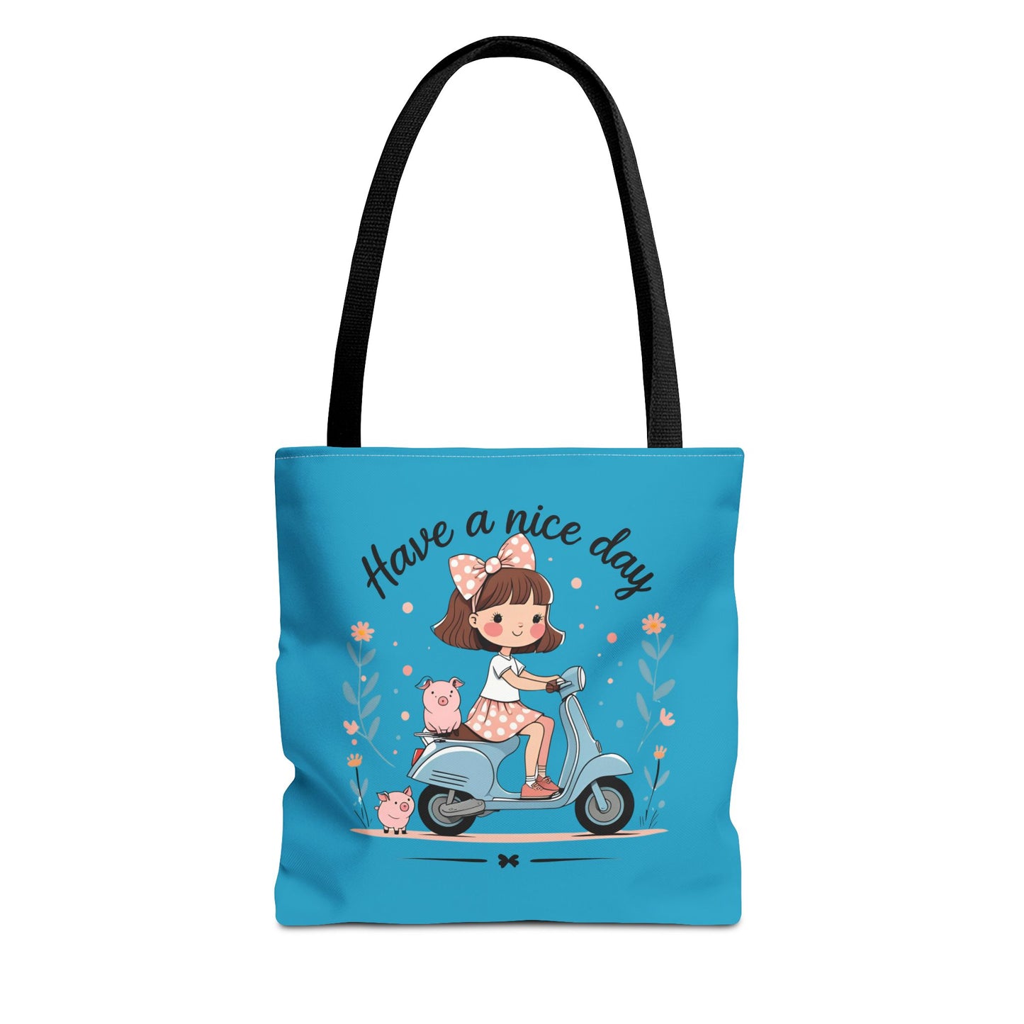 Playful Reminder Tote Bag, Girl on Scooter Bag, Cute AOP Tote, Everyday Use Bag, Gift for Kids, Fun Summer Accessory