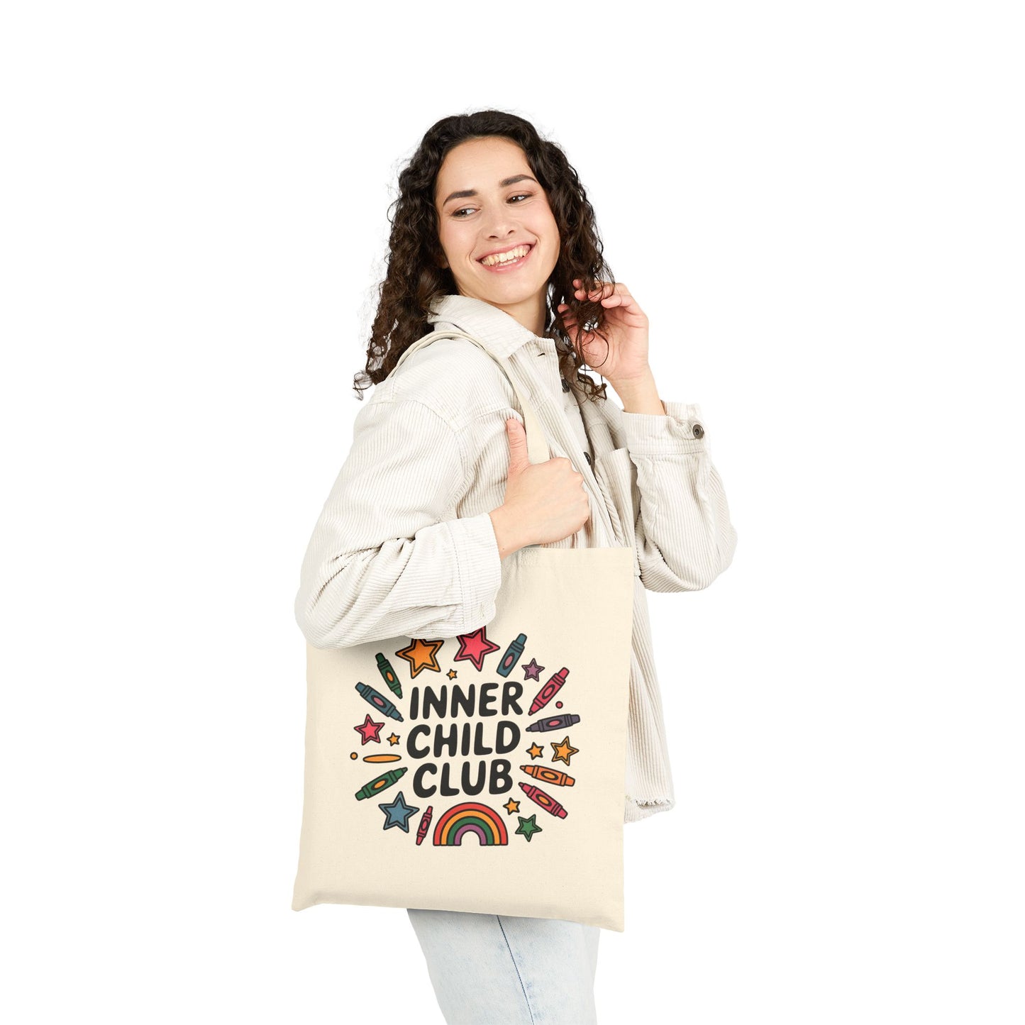 Inner Child Club Cotton Canvas Tote Bag, Eco-Friendly Shopping Bag, Festival Tote, Kids' Art Supplies, Fun & Whimsical