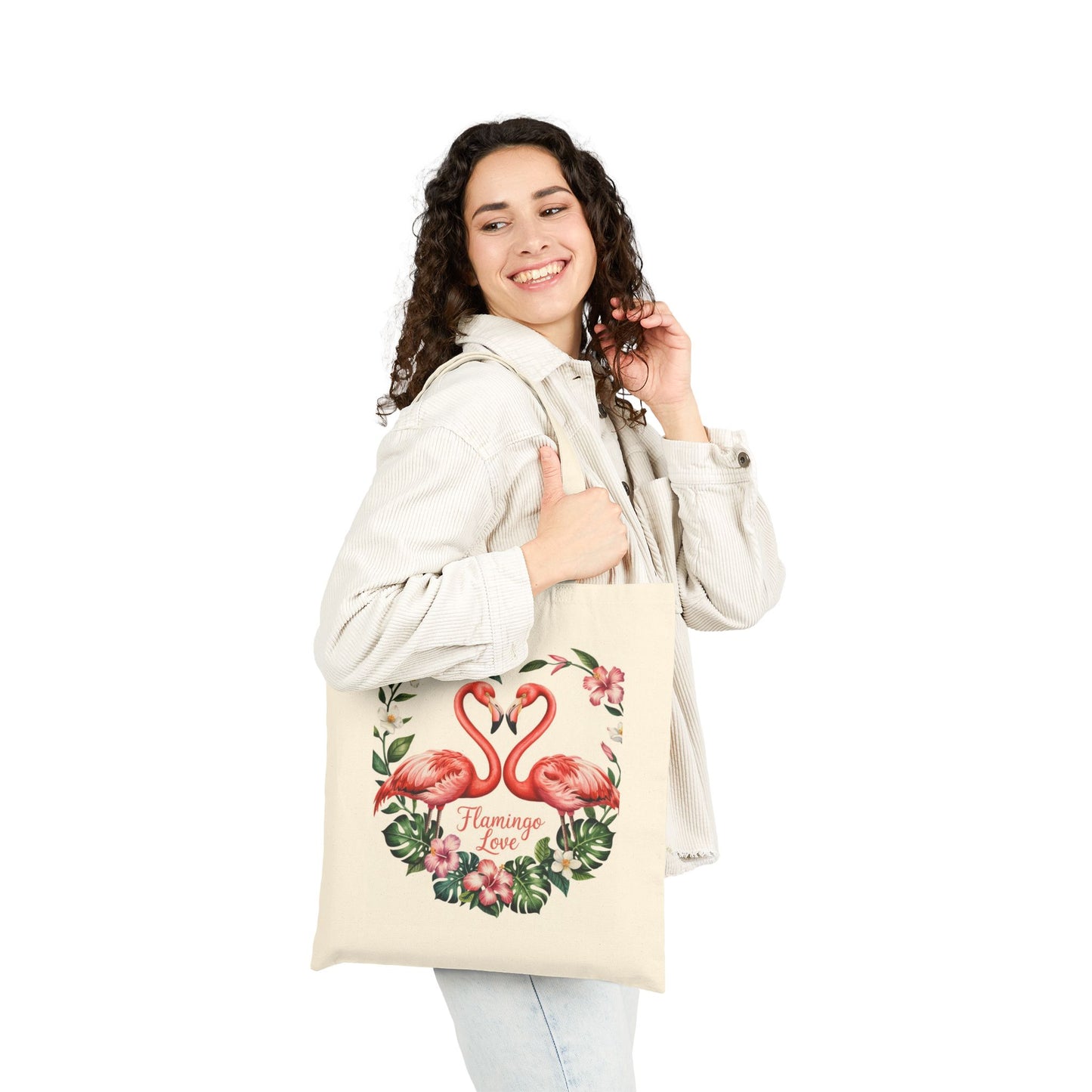 Tote Bag with Romantic Flamingo Design - Perfect for Beach Trips, Weddings, Reusable Shopping, Gift Ideas, Floral Lover