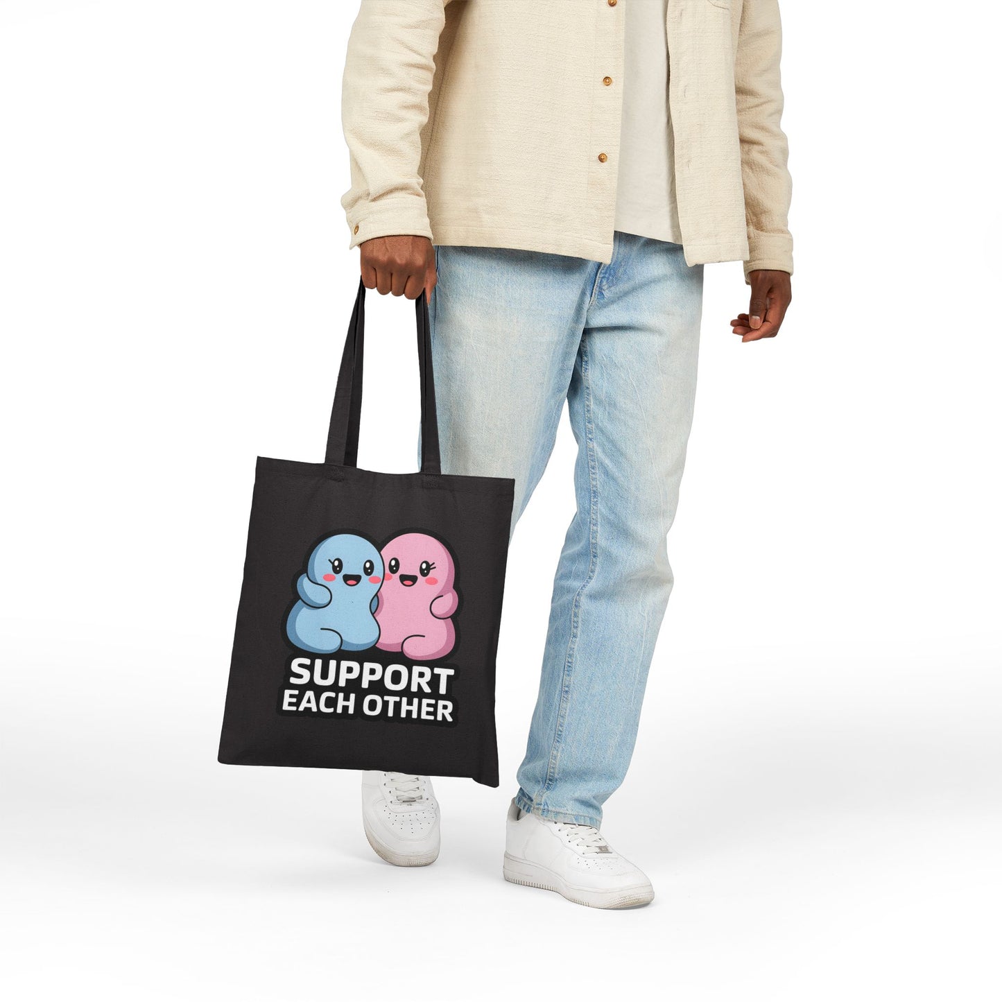 Support Each Other Cotton Canvas Tote Bag, Eco-Friendly Tote, Gift for Friends, Cute Tote Bag for Shopping, Motivational Bag