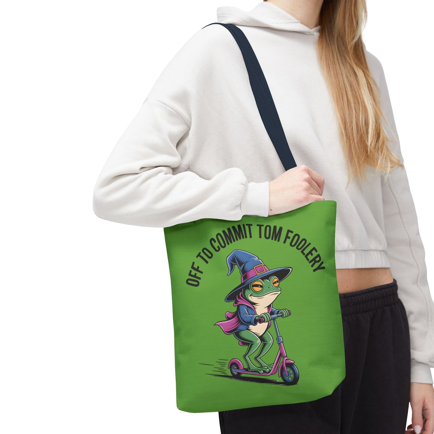 Whimsical Frog Tote Bag, Off to Commit Tom Foolery, Funny Gift, Eco-Friendly Shopping, Ideal for Parties, Casual Everyday Use
