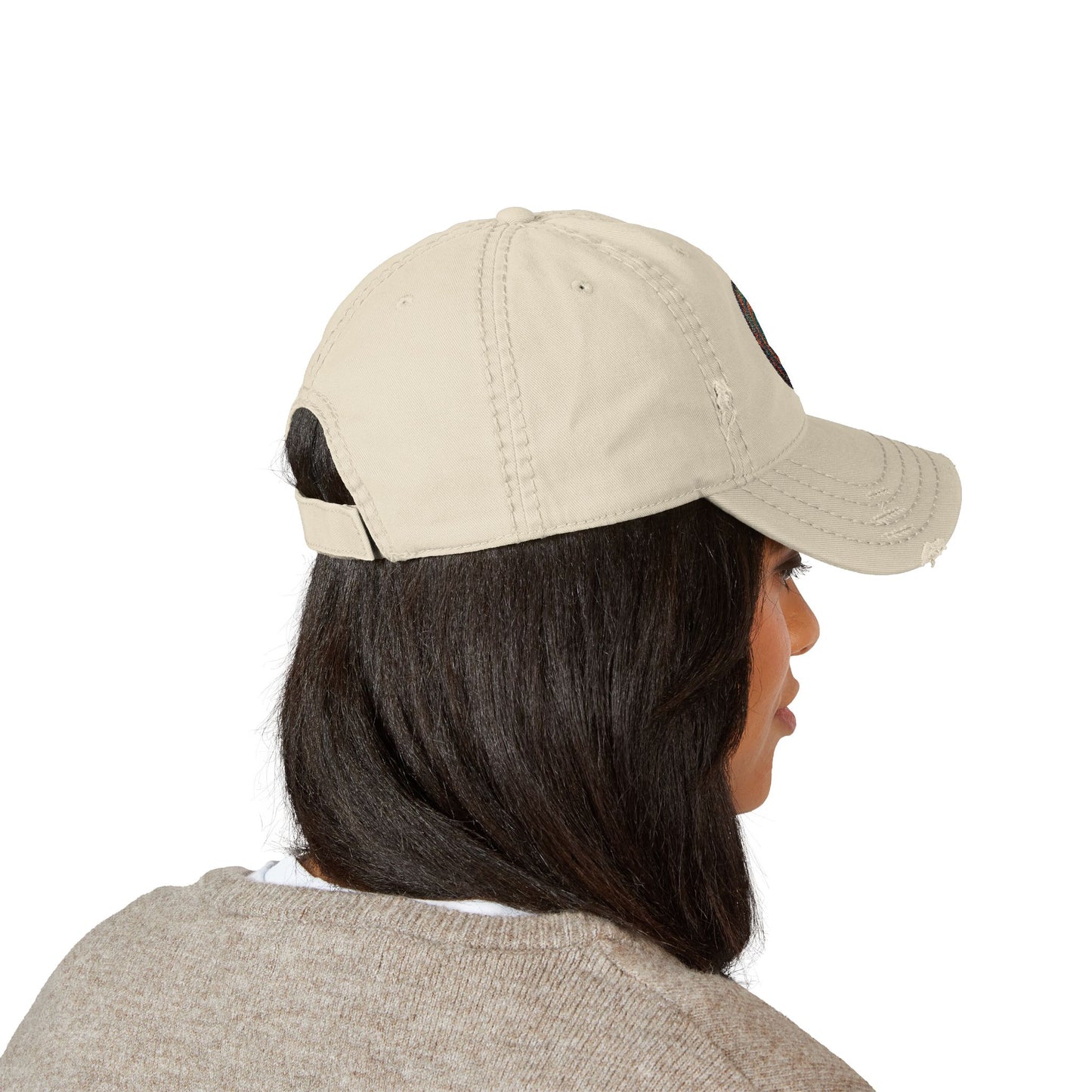 Distressed Dad Hat with Embroidered Colorful Circle - Casual Fashion Accessory